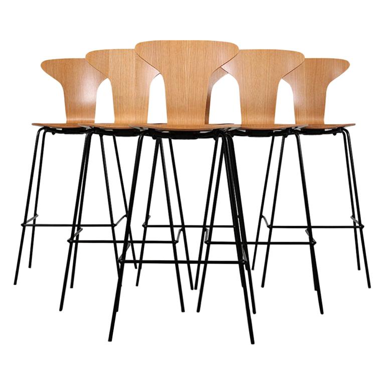 Arne Jacobsen Style 'Munkegaard' Bar Height Stools made in Sweden. C.1990