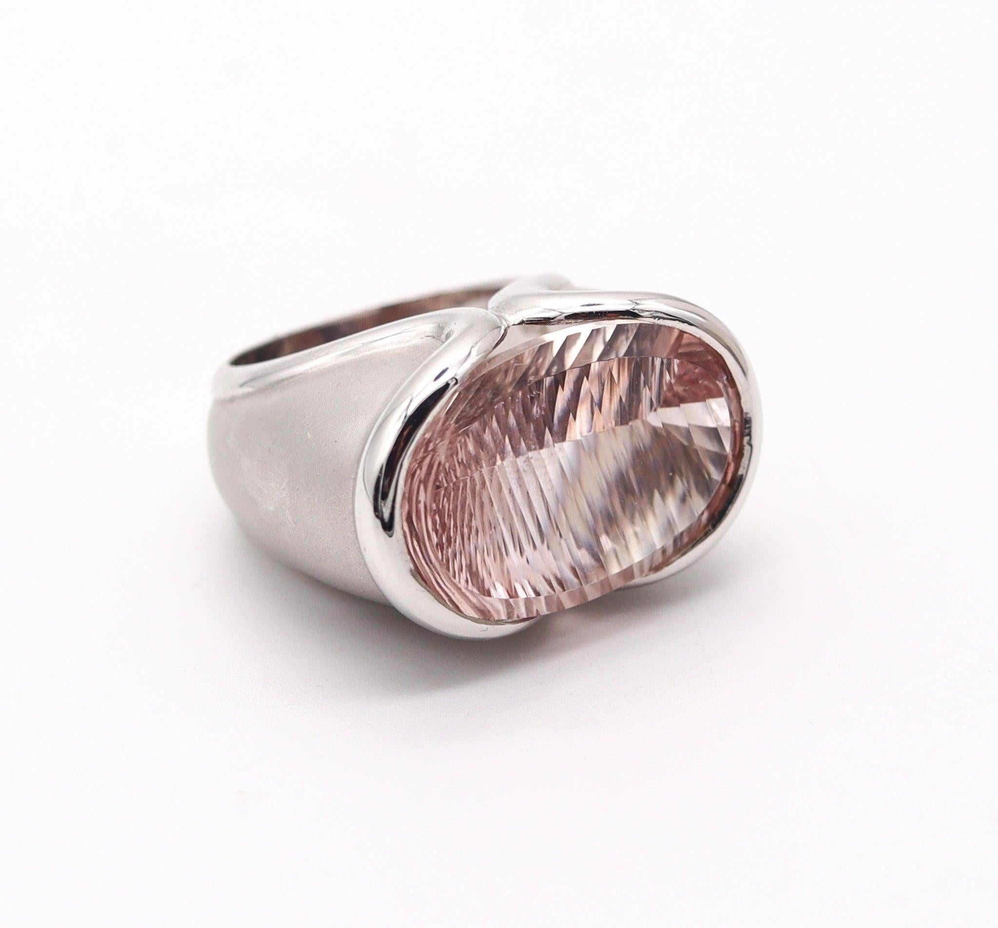 Modernist MUNSTEINER Cut Sculptural Ring In  18Kt White Gold With 28.85 Cts Morganite For Sale