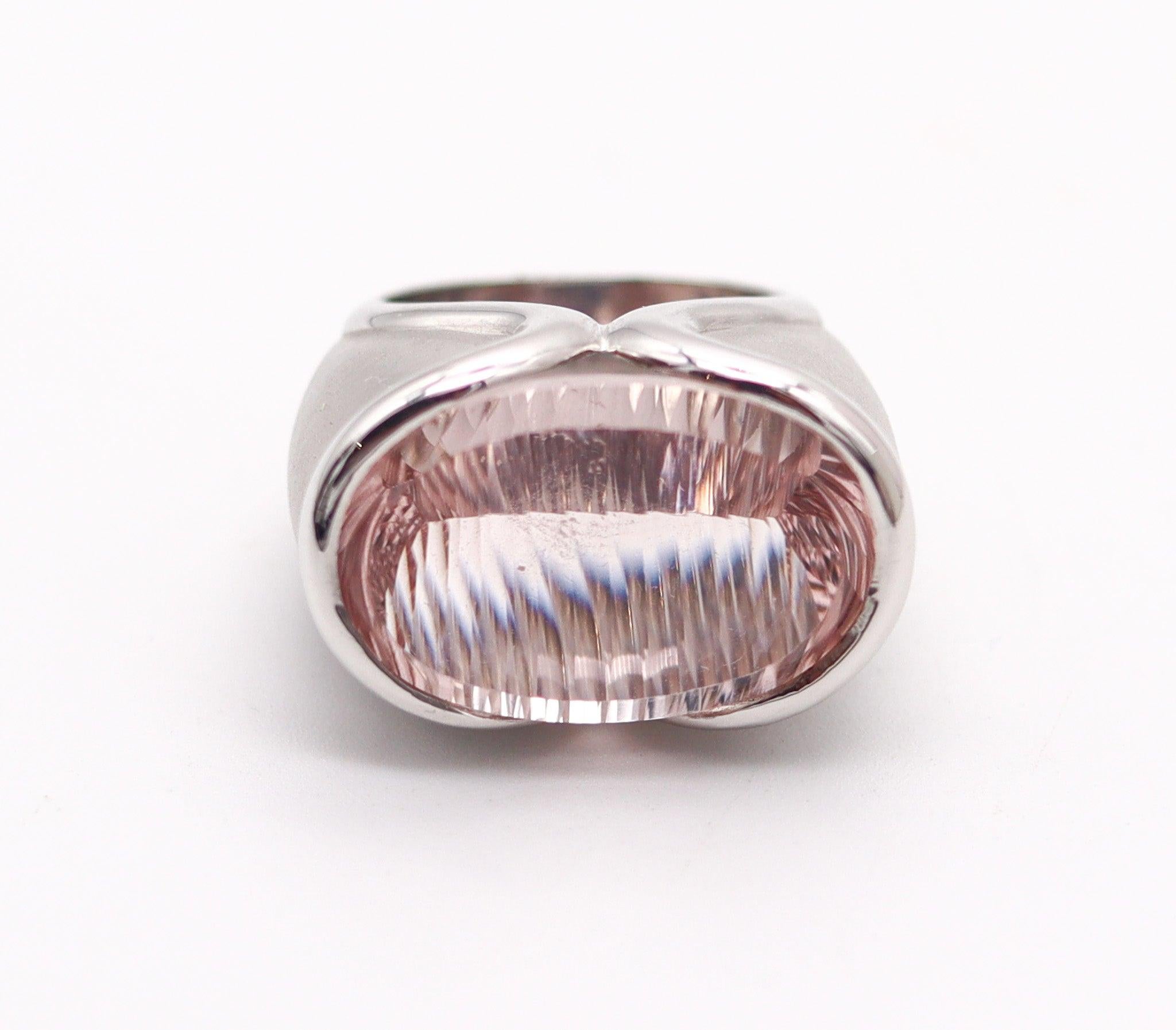 Oval Cut MUNSTEINER Cut Sculptural Ring In  18Kt White Gold With 28.85 Cts Morganite For Sale
