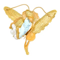 Munsteiner Fantasy Cut Aquamarine in a Margaret Barnaby Gold Brooch