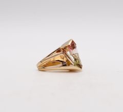 Anello geometrico Munsteiner in oro 14Kt con tormalina anguria e diamanti
