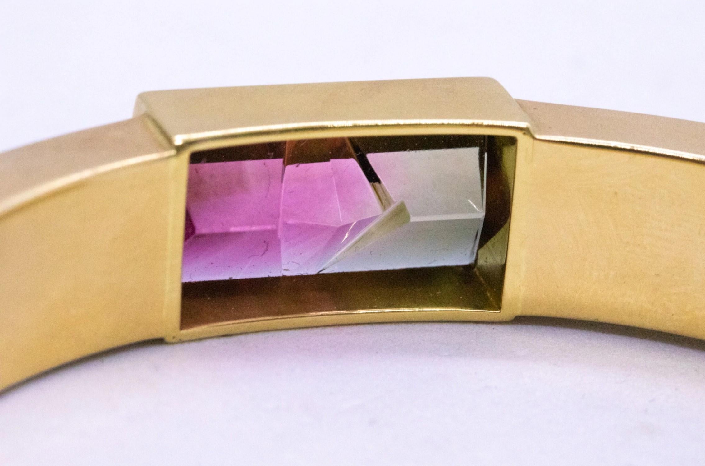 Mixed Cut Munsteiner Germany Bracelet 18Kt Solid Gold 21.45 Cts in Watermelon Tourmaline