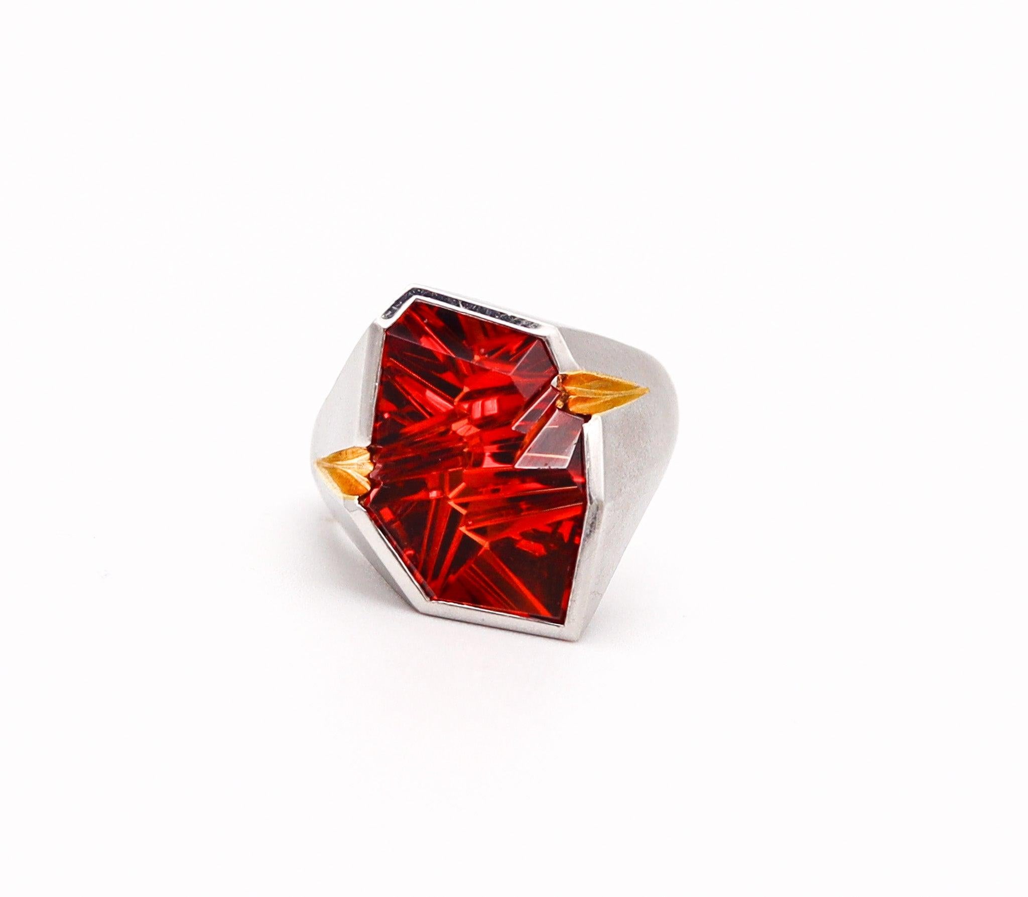 Modern MUNSTEINER Sculptural Geometric Ring Platinum & 18Kt Gold With Madeira Citrine
