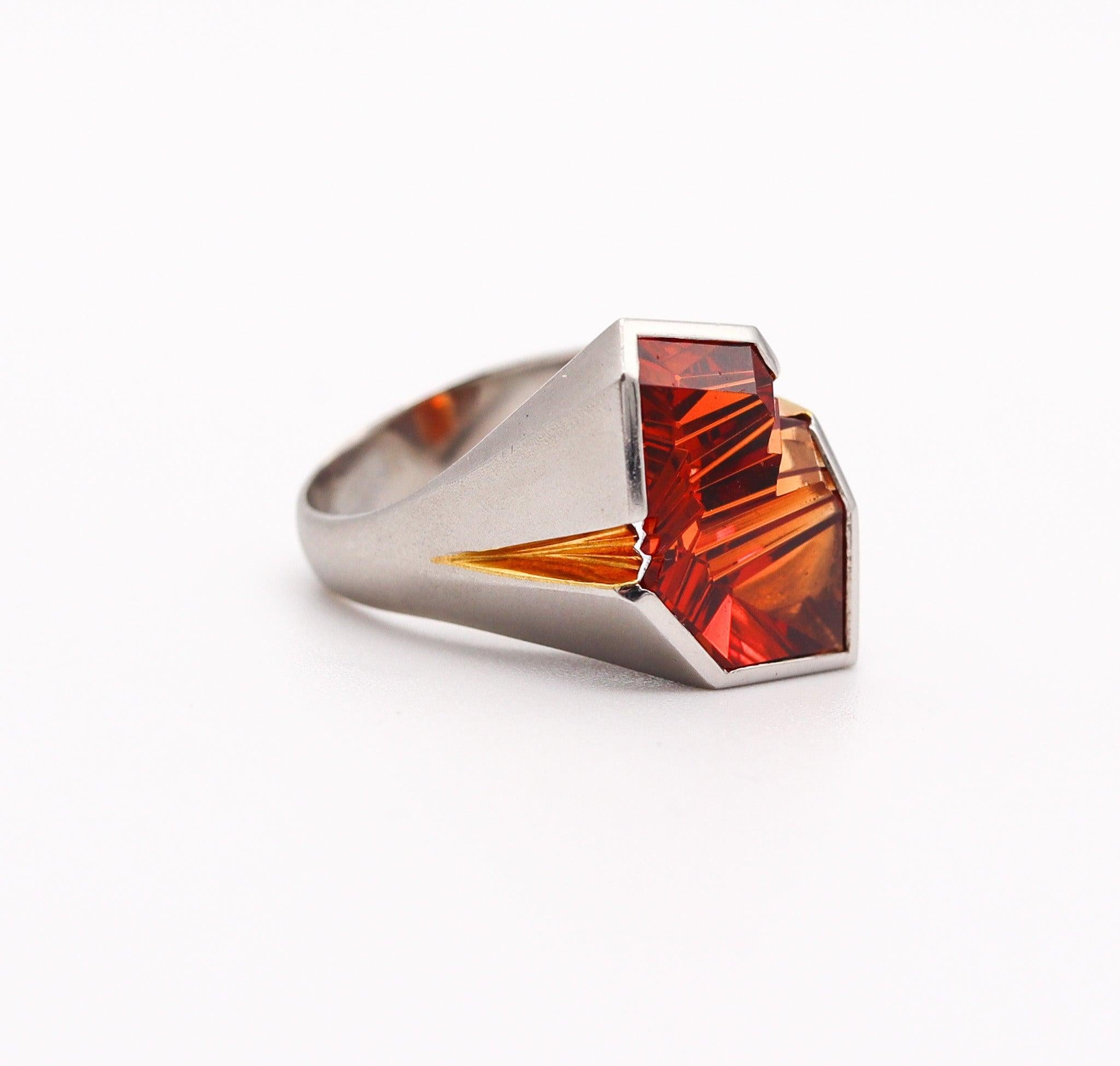 Mixed Cut MUNSTEINER Sculptural Geometric Ring Platinum & 18Kt Gold With Madeira Citrine
