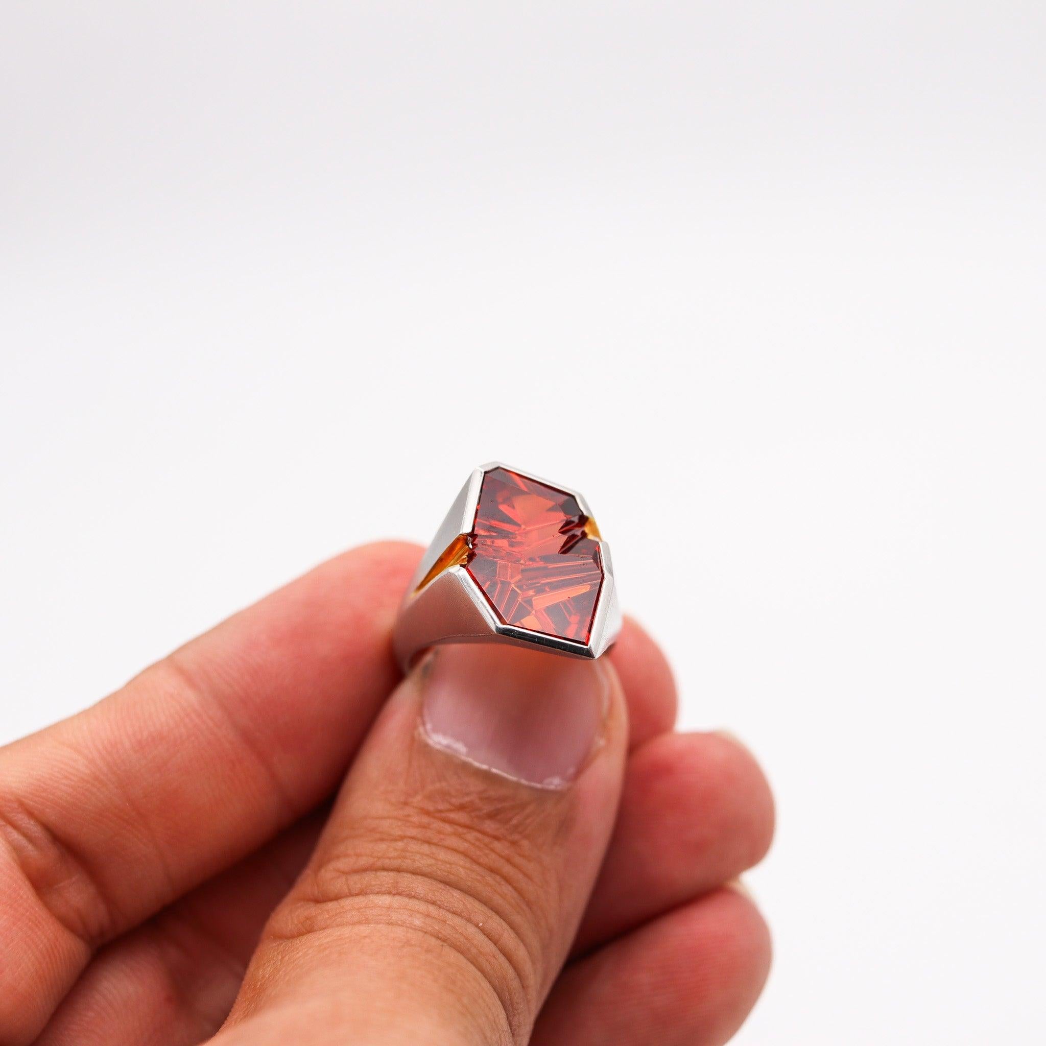 MUNSTEINER Sculptural Geometric Ring Platinum & 18Kt Gold With Madeira Citrine 1