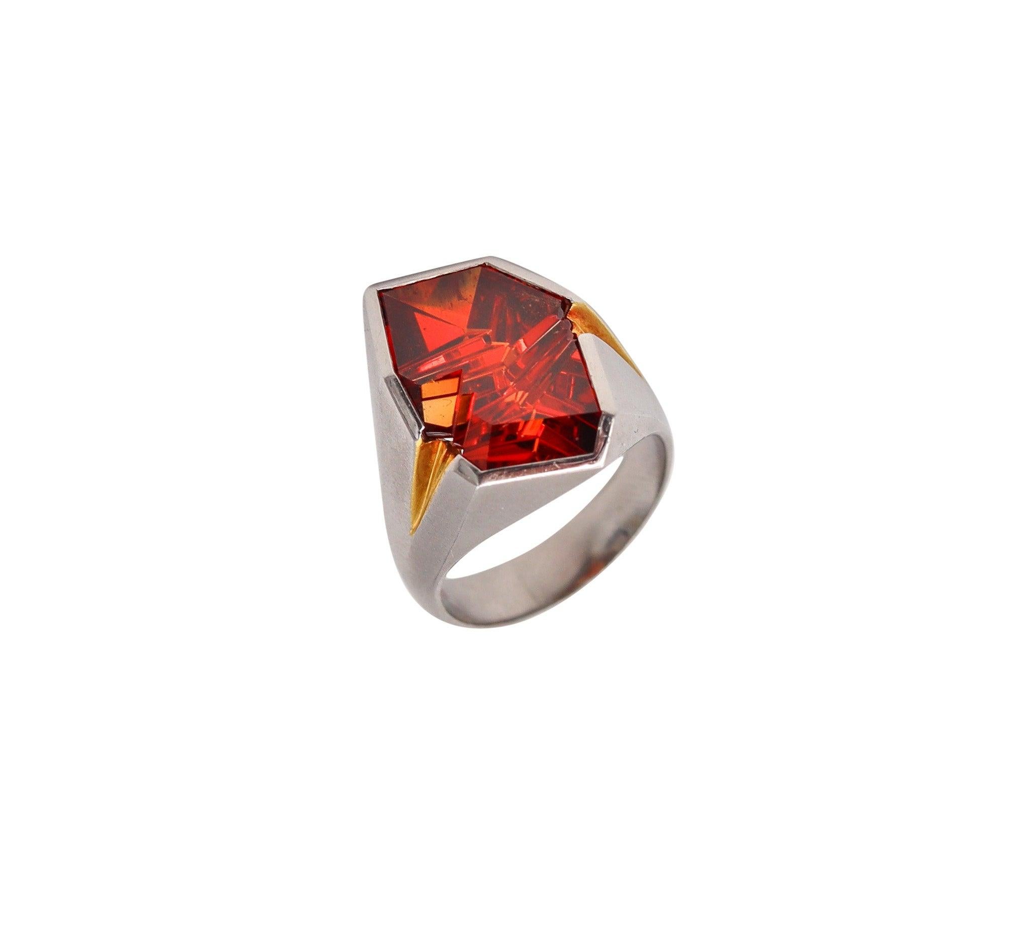 MUNSTEINER Sculptural Geometric Ring Platinum & 18Kt Gold With Madeira Citrine 2