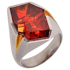 Bague sculpturale MUNSTEINER en platine et or 18 carats avec citrine Madère