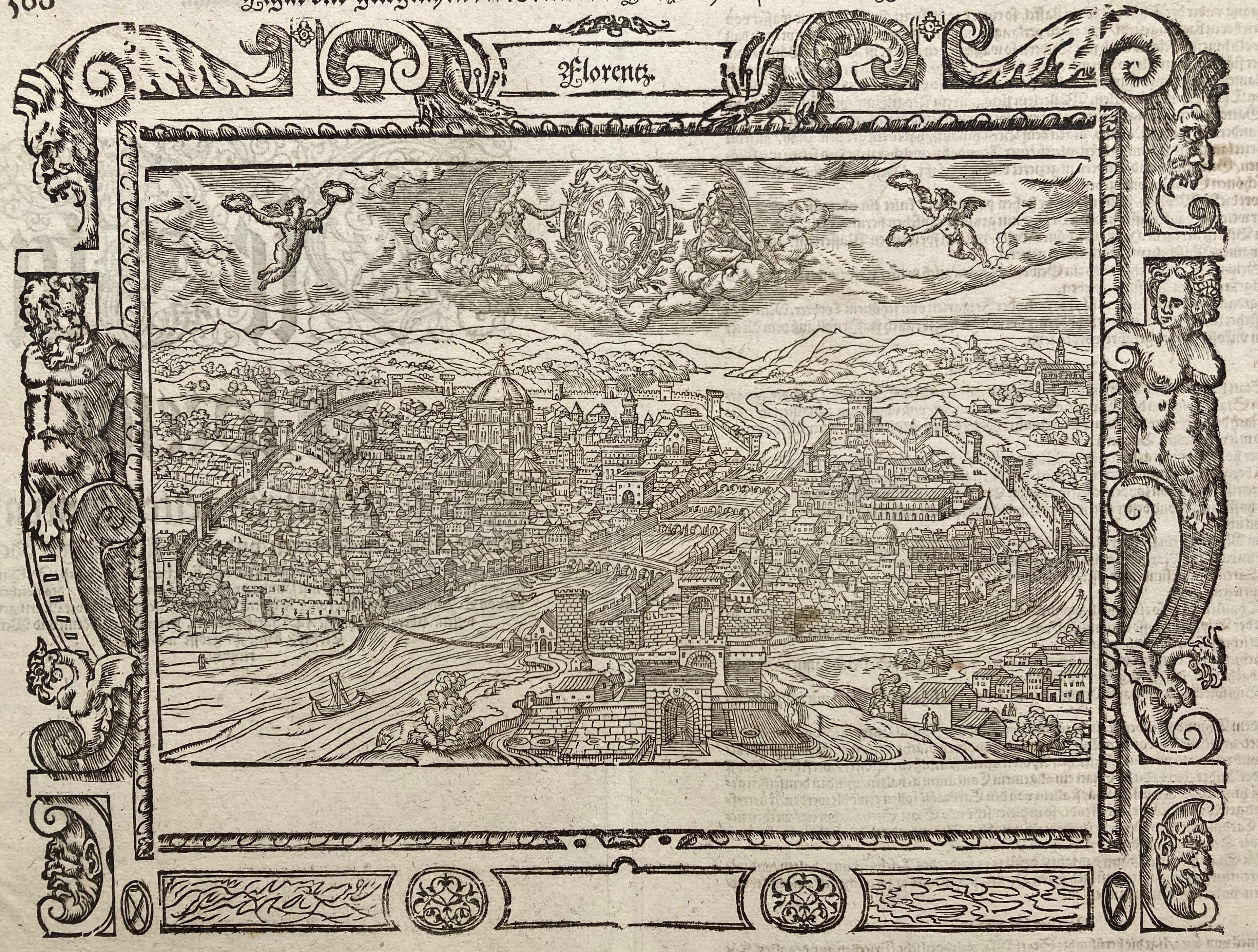 Sebastian Münster Landscape Print - !6th c. VIEW OF FLORENCE 