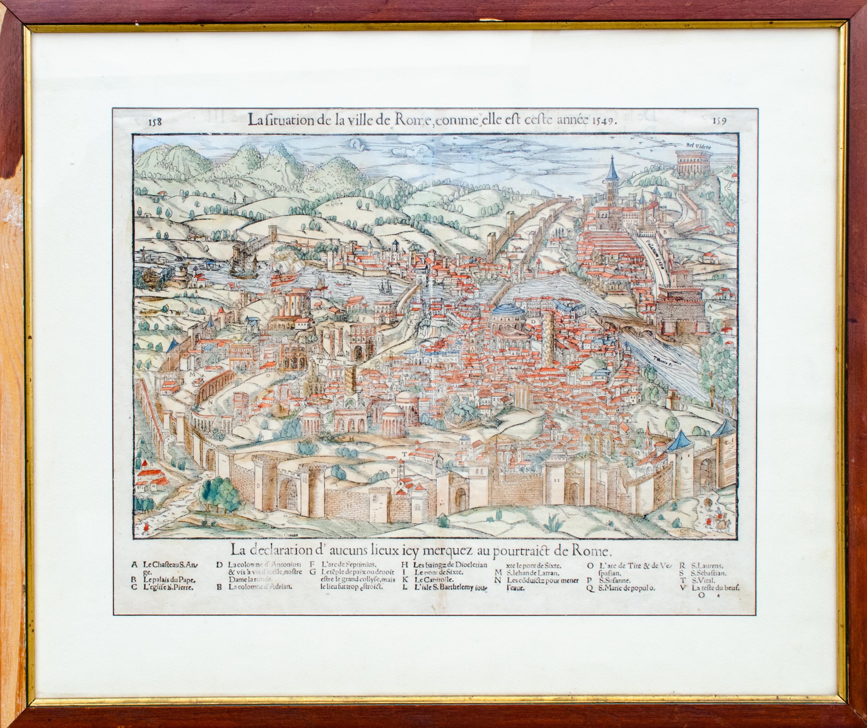 Carte ancienne de The City of Rome par Sebastian Münster, 1549