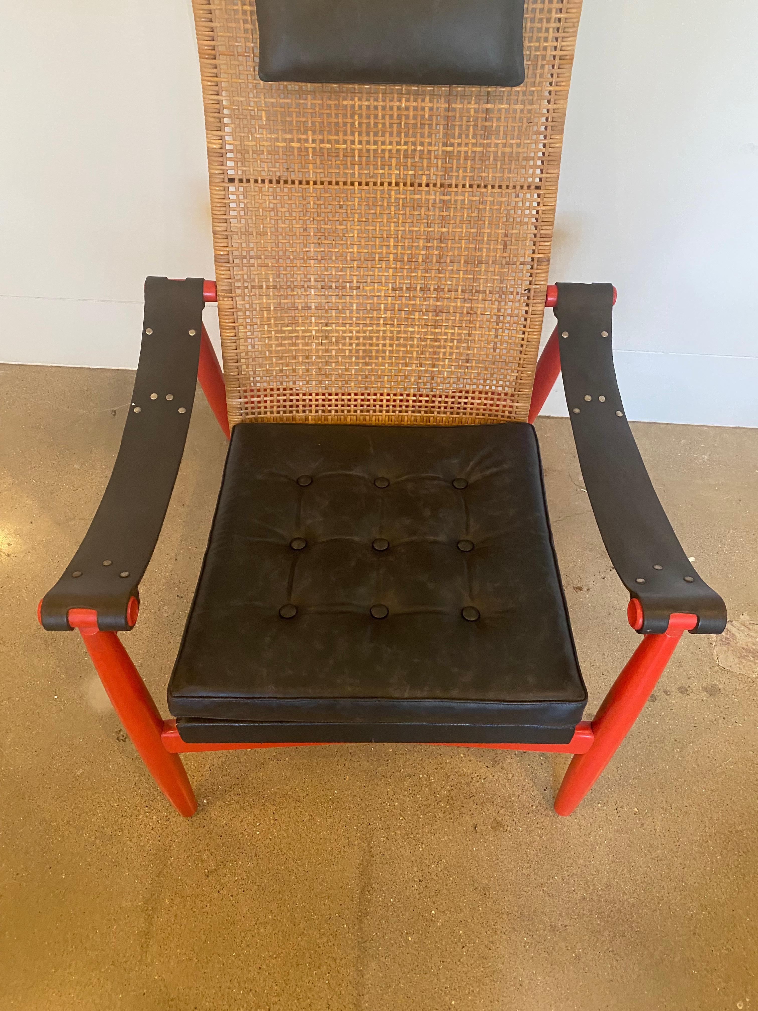 Dutch Muntendam Cane Back Red Chair, Netherlands, 1960's