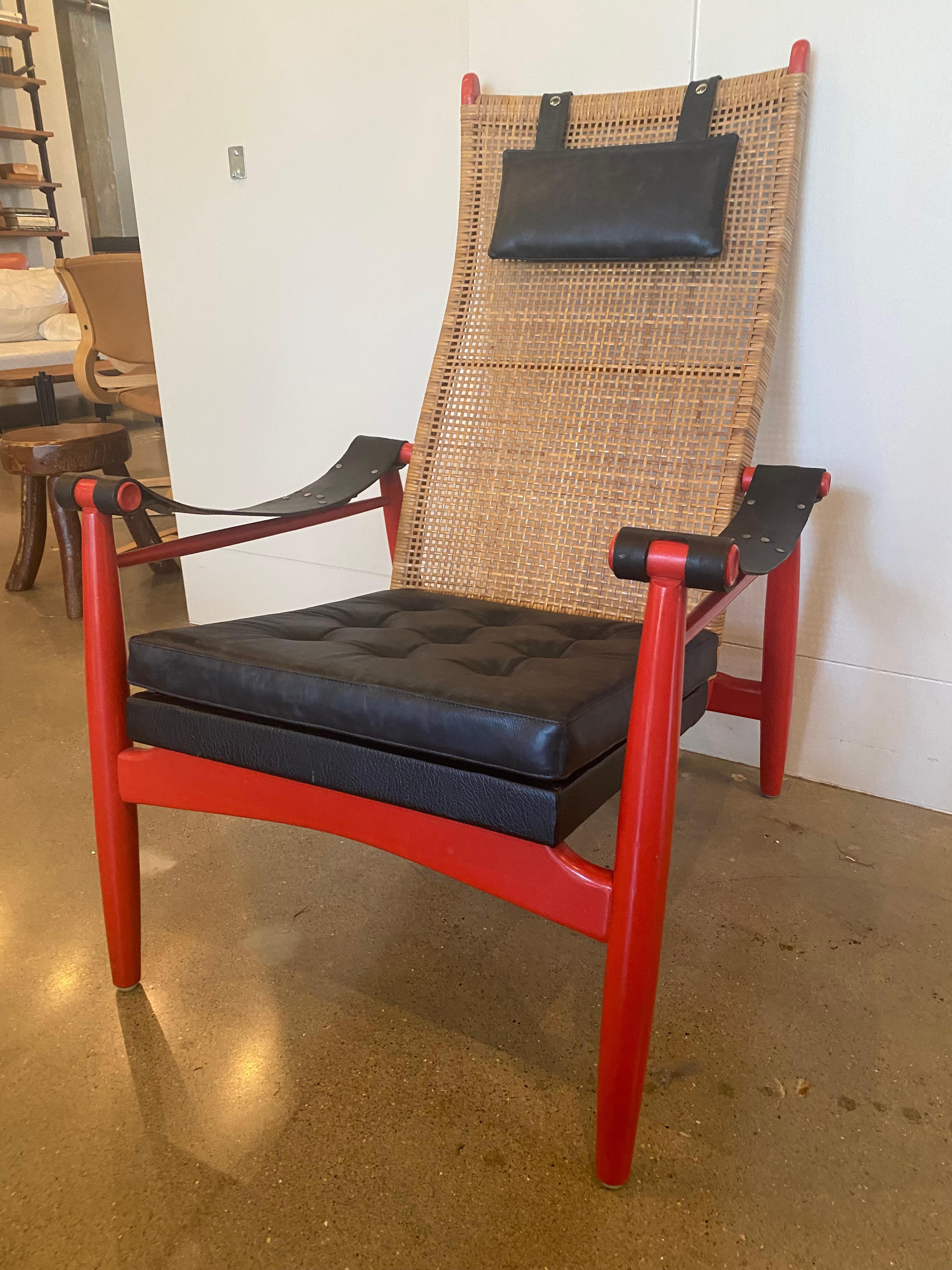 Muntendam Cane Back Red Chair, Netherlands, 1960's In Good Condition In Austin, TX