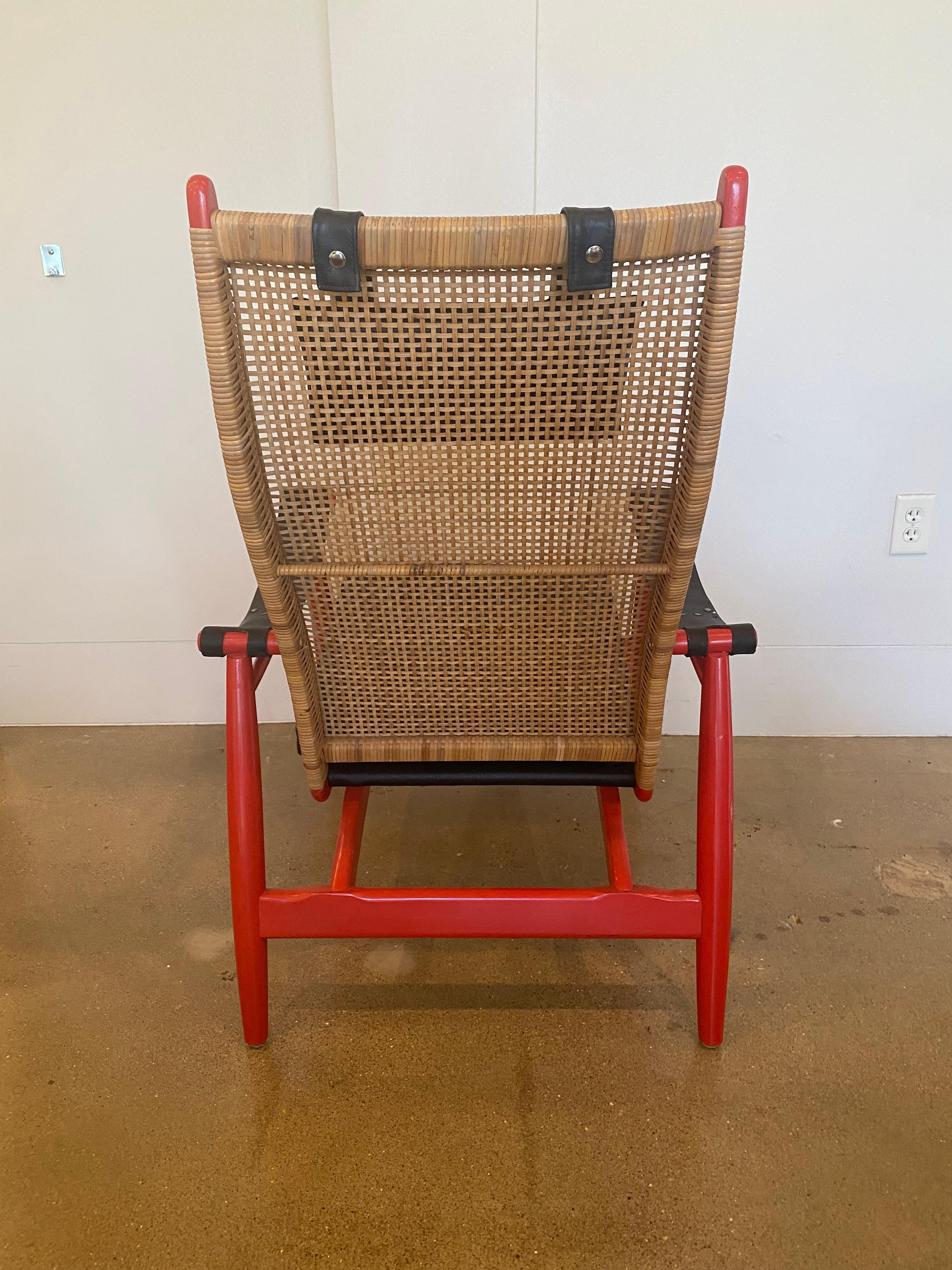Leather Muntendam Cane Back Red Chair, Netherlands, 1960's