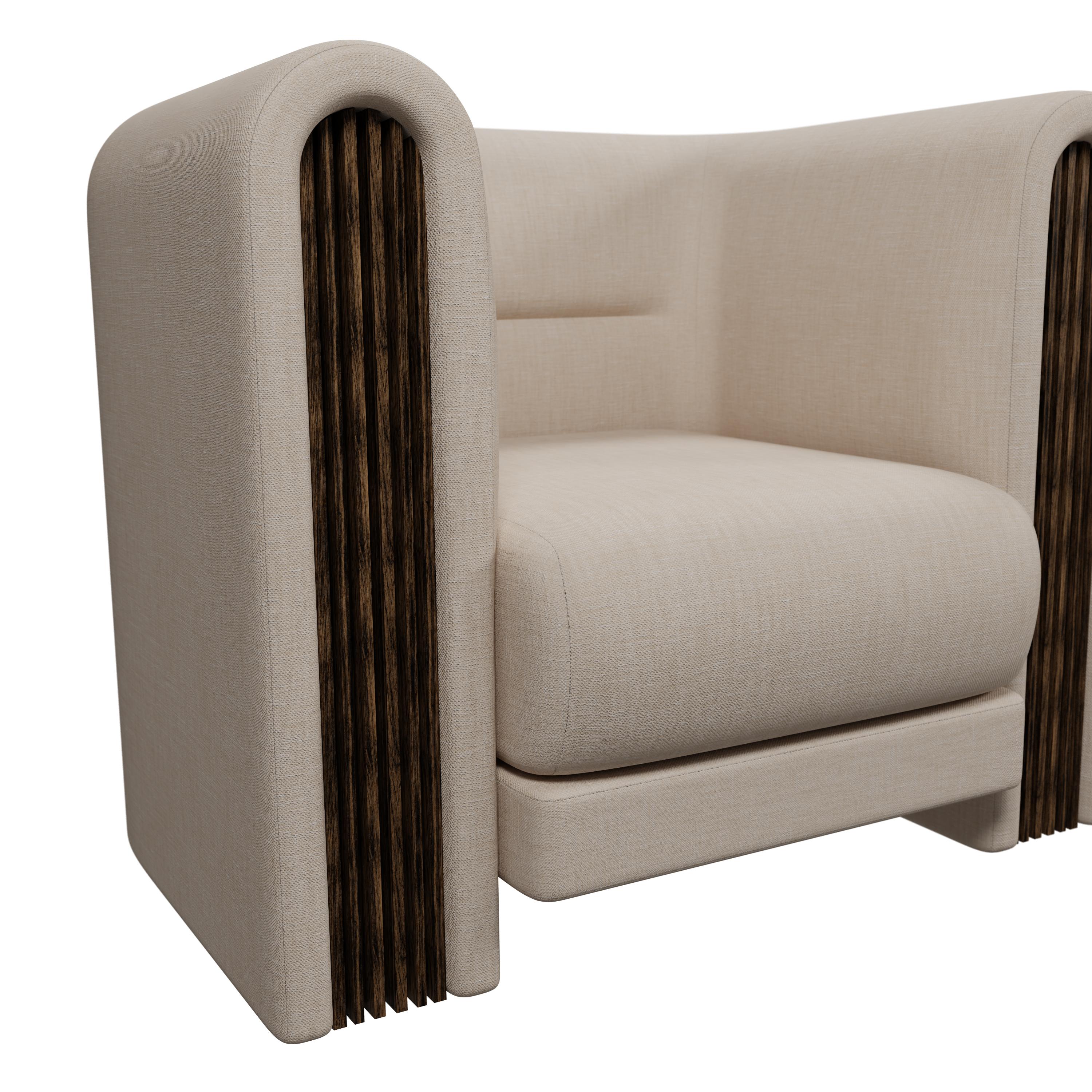 Portugais Fauteuil Munu en tissu Blend Clean fabriqué à la main par Murmurio en vente