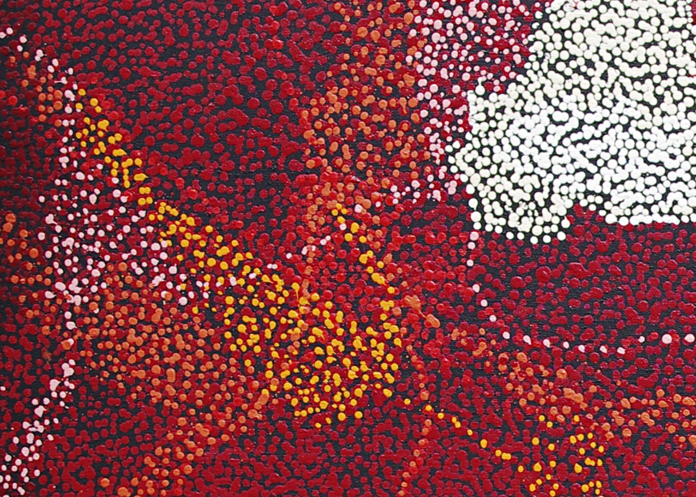 Muna Kulyuru, My Country, red white contemporary Aboriginal landscape painting - Abstract Painting by Munu Kulyuru