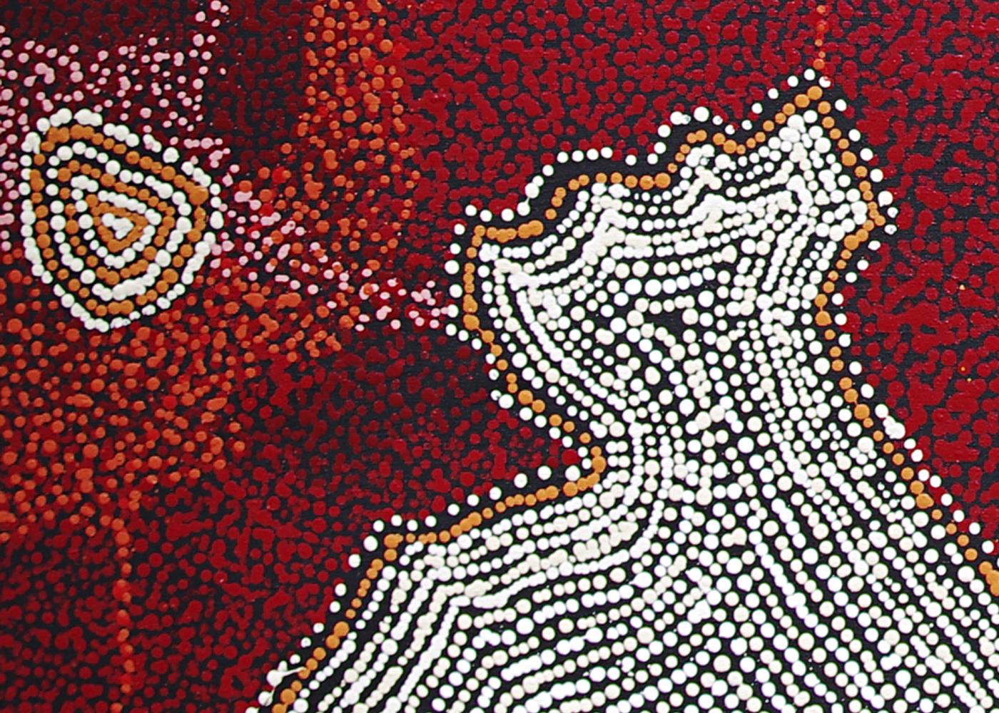 Muna Kulyuru is an emerging artist at Tjala Arts, an Aboriginal art centre in outback South Australia. She is a respected senior leader in her community.

This contemporary painting 