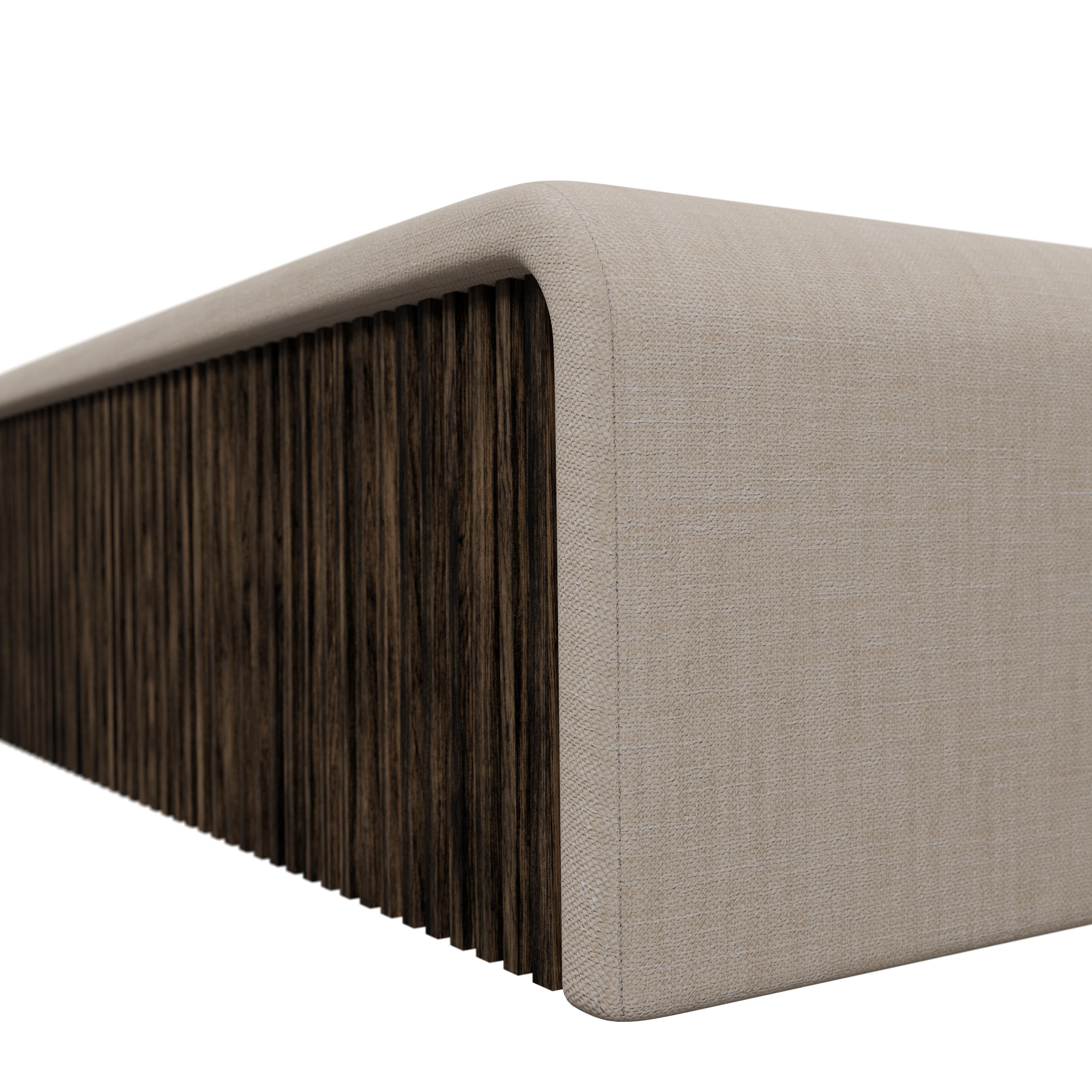 Travail du bois Munu Pouf 1.4 en tissu Blend Clean fait à la main par Murmurio en vente