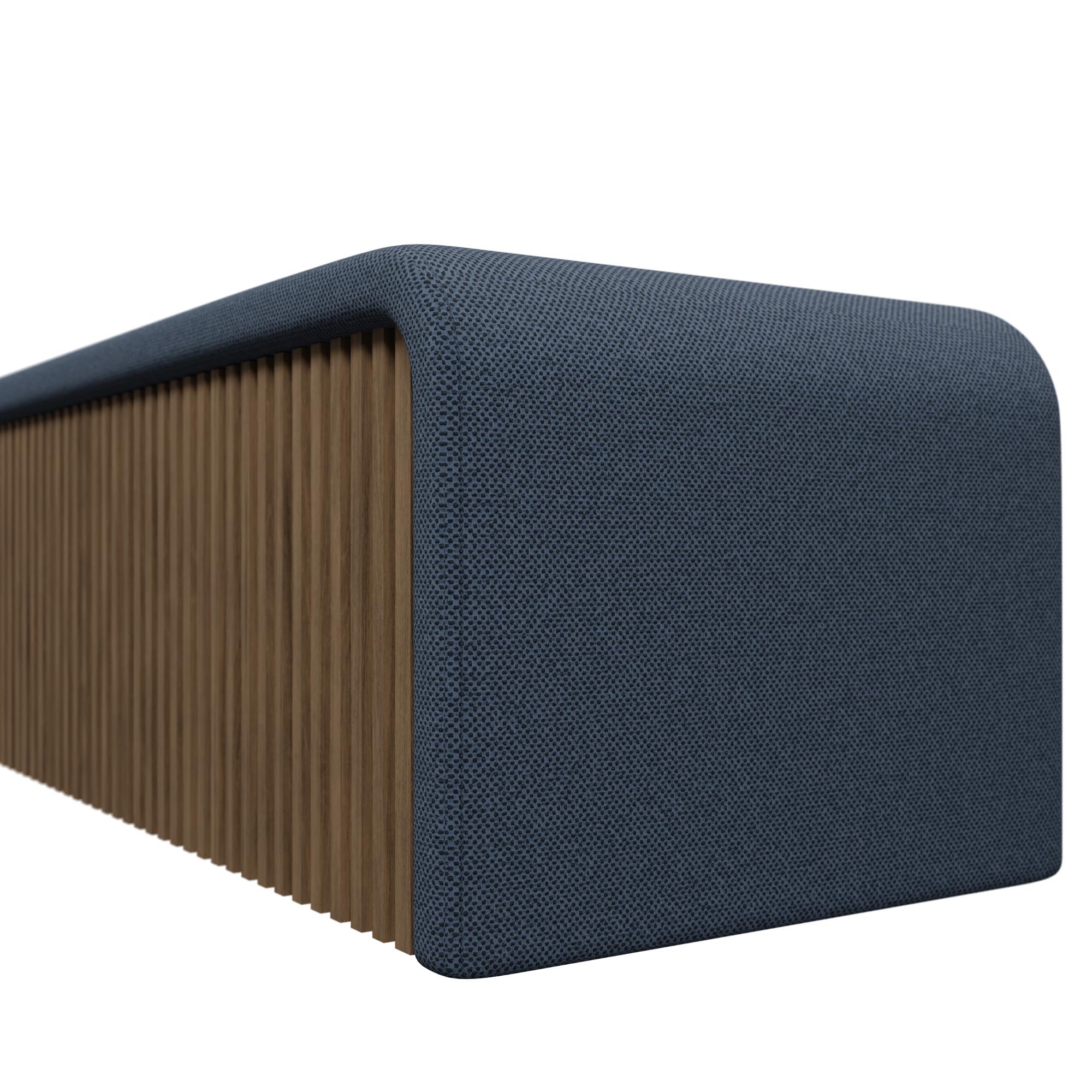 Travail du bois Munu Pouf 1.6 in Easy Clean Night Blue fabric handcrafted by Murmurio en vente