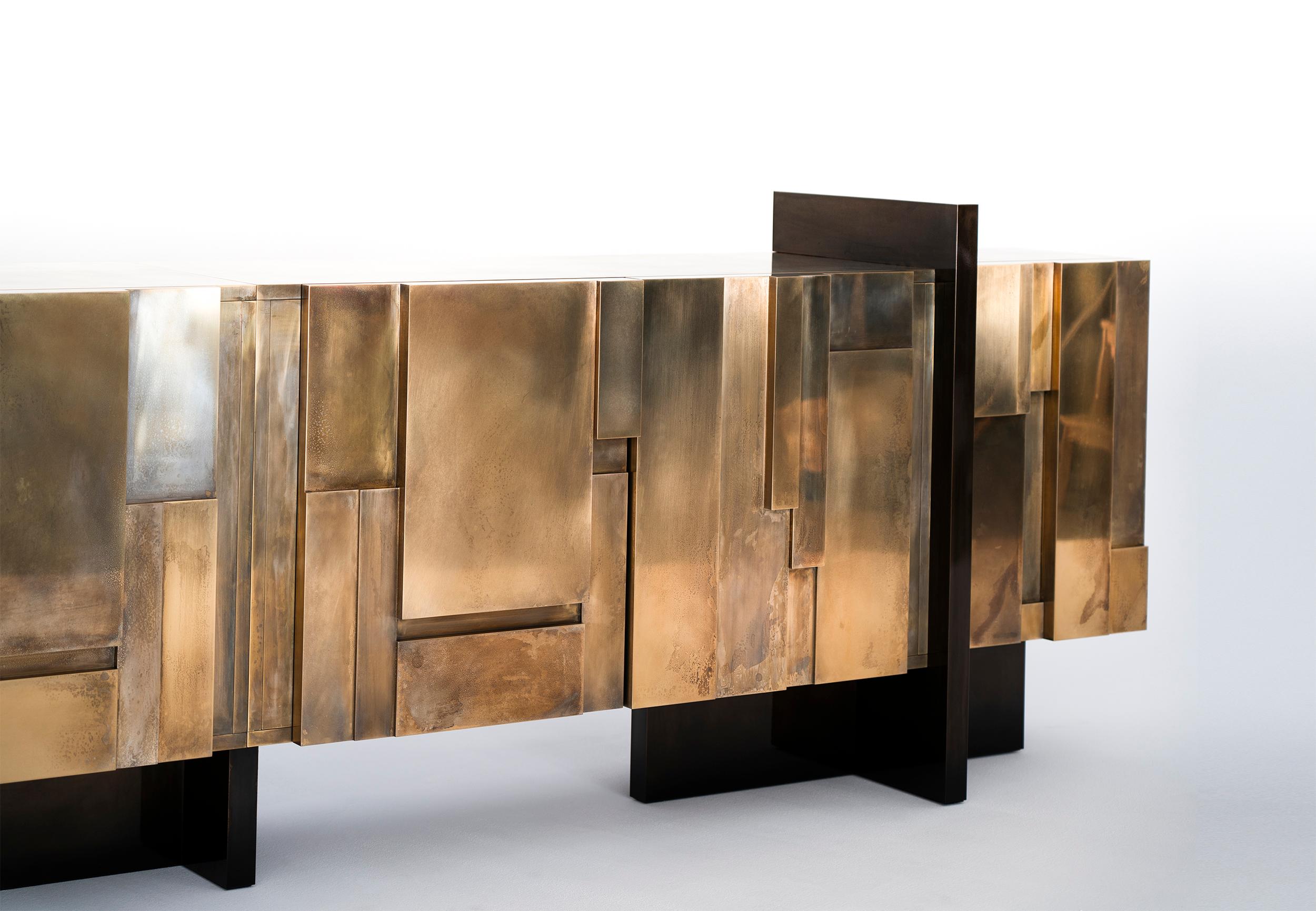 Blackened MUR, 21st Century Unique Contemporary Brass Large Freestanding Sideboard For Sale