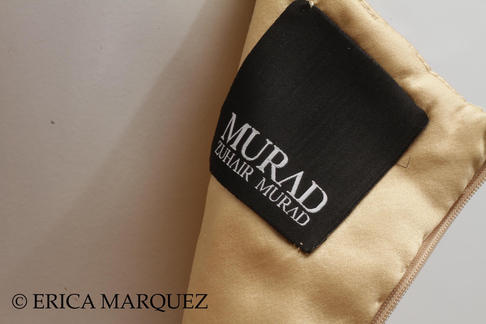 MURAD ZUHAIR, Gold Metallic Floor Length Evening Gown Sequins and Rhinestones (robe de soirée métallisée avec paillettes et strass) Bon état - En vente à Kingston, NY