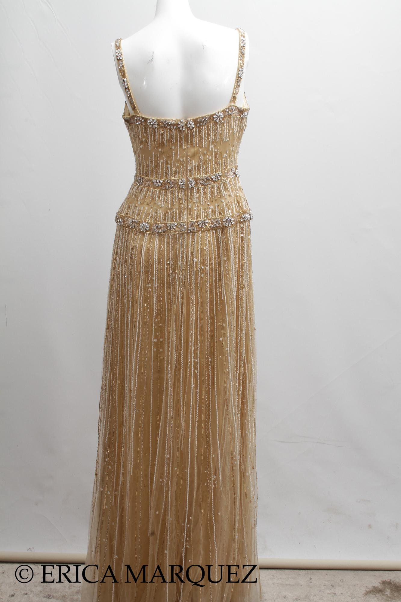MURAD ZUHAIR, Gold Metallic Floor Length Evening Gown Sequins and Rhinestones (robe de soirée métallisée avec paillettes et strass) en vente 2