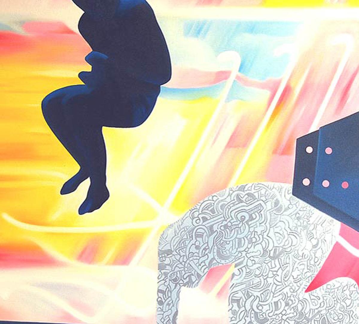 Pintura al Óleo, Lienzo, Color Amarillo, Azul, Rojo, Blanco por Artista Indio 