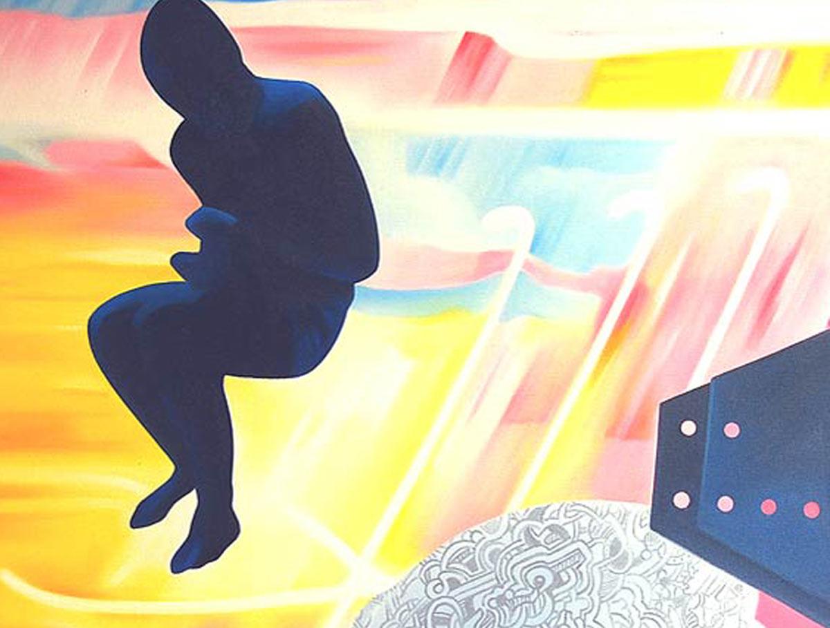 Pintura al Óleo, Lienzo, Color Amarillo, Azul, Rojo, Blanco por Artista Indio 