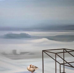 Terrestrial Verses II , Snow Covered City Scape, Grey Blue, Oil Canvas "In Stock"