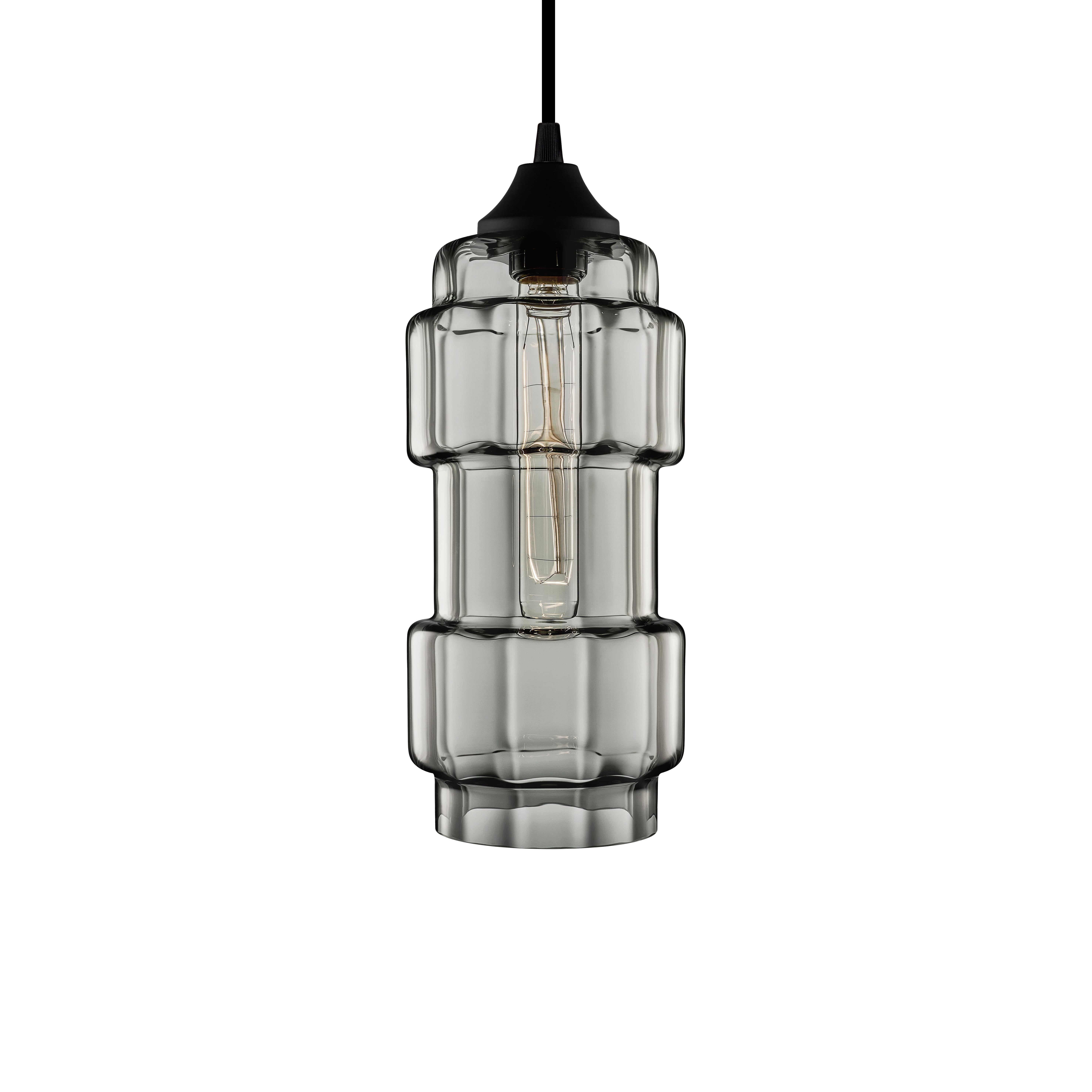 Contemporary Muralla Amber Optique Handblown Modern Glass Pendant Light, Made in the USA