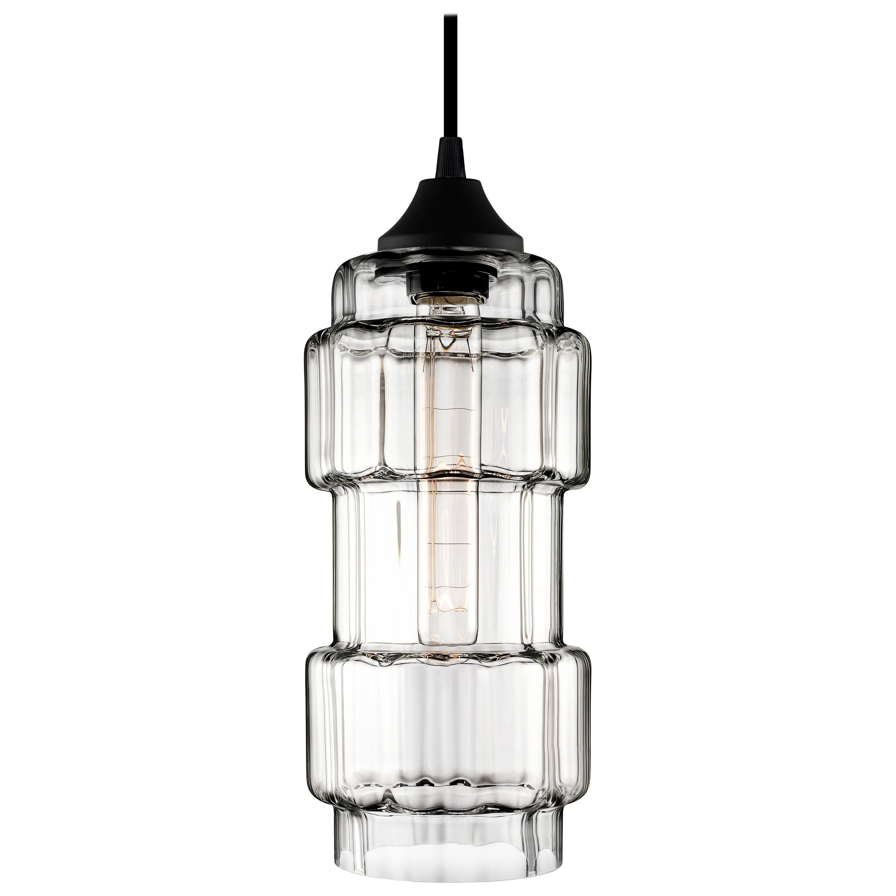 Muralla Crystal Optique Handblown Modern Glass Pendant Light, Made in the USA For Sale