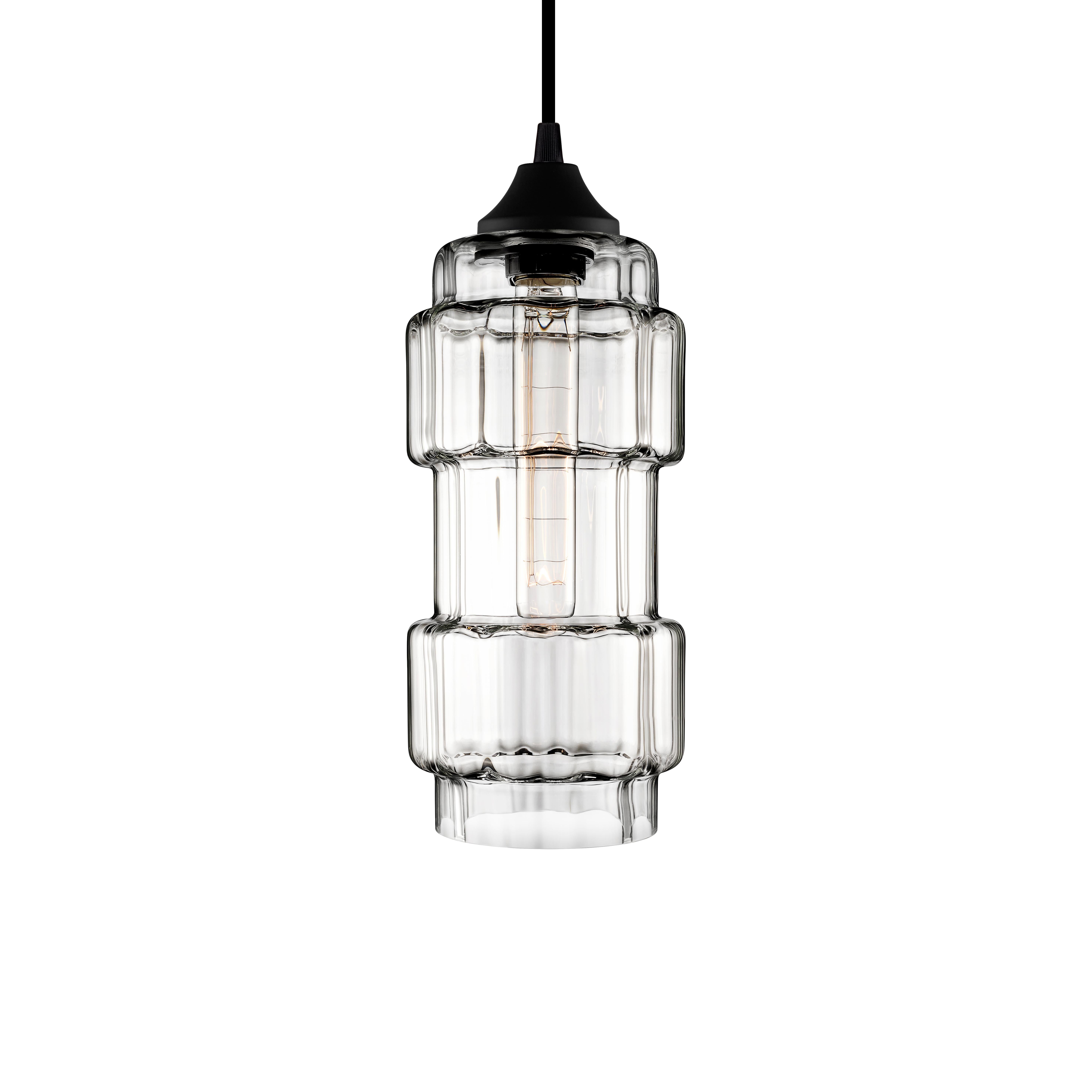 Muralla Gray Optique Handblown Modern Glass Pendant Light, Made in the USA In New Condition For Sale In Beacon, NY