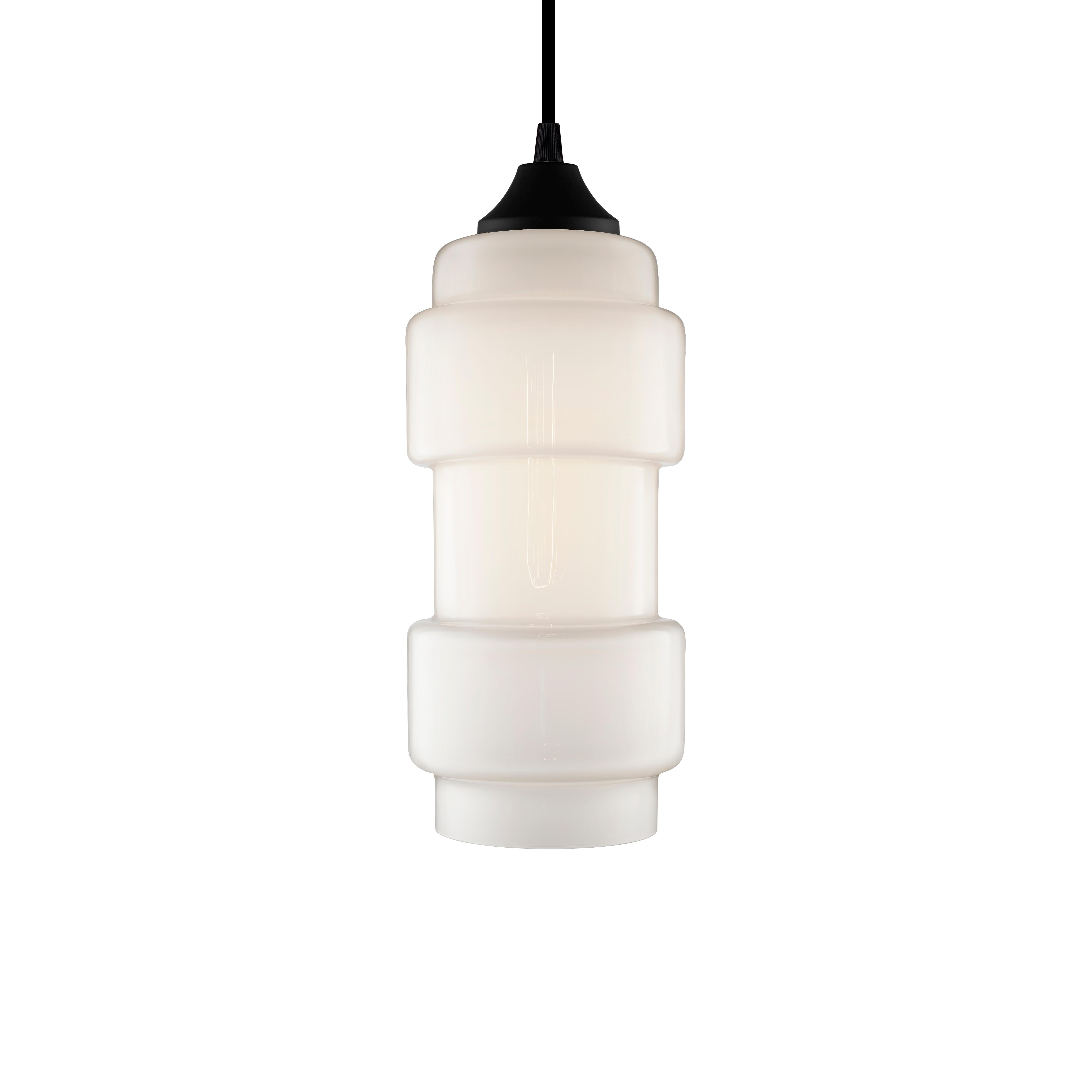 Contemporary Muralla Gray Optique Handblown Modern Glass Pendant Light, Made in the USA For Sale