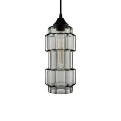 Muralla Gray Optique Handblown Modern Glass Pendant Light, Made in the USA