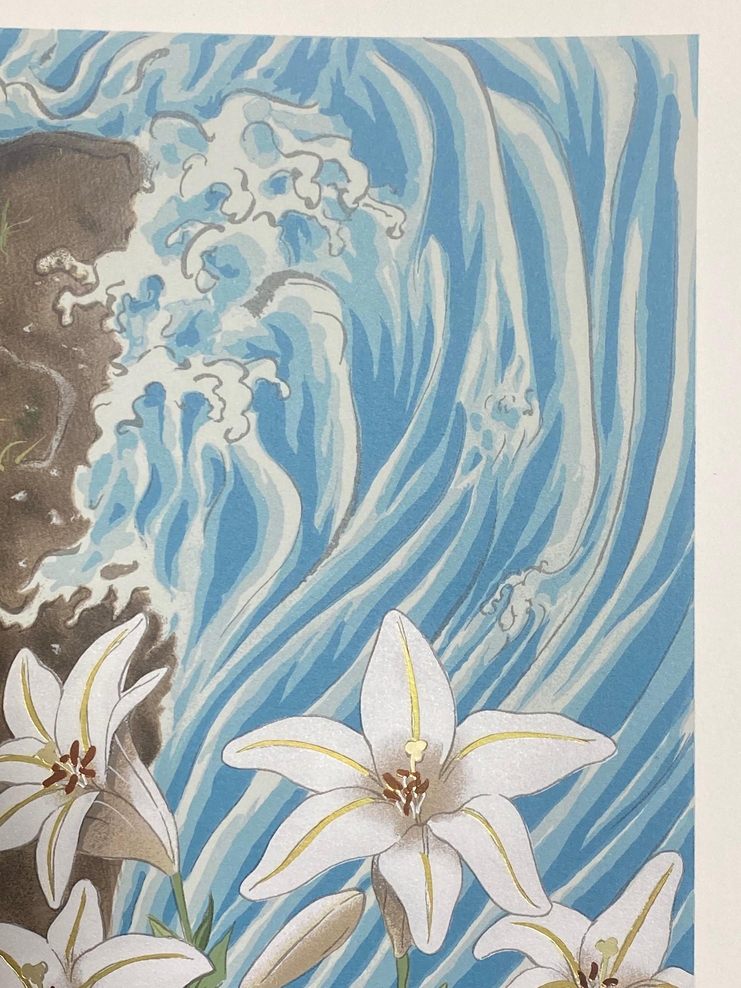 Muramasa Kudo Signed Limited Edition Japanese Serigraph Print Lilies in Stream For Sale 6