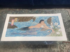 Muramasa Kudo Signed Limited Edition Japanese Serigraph Print Lilies in Stream