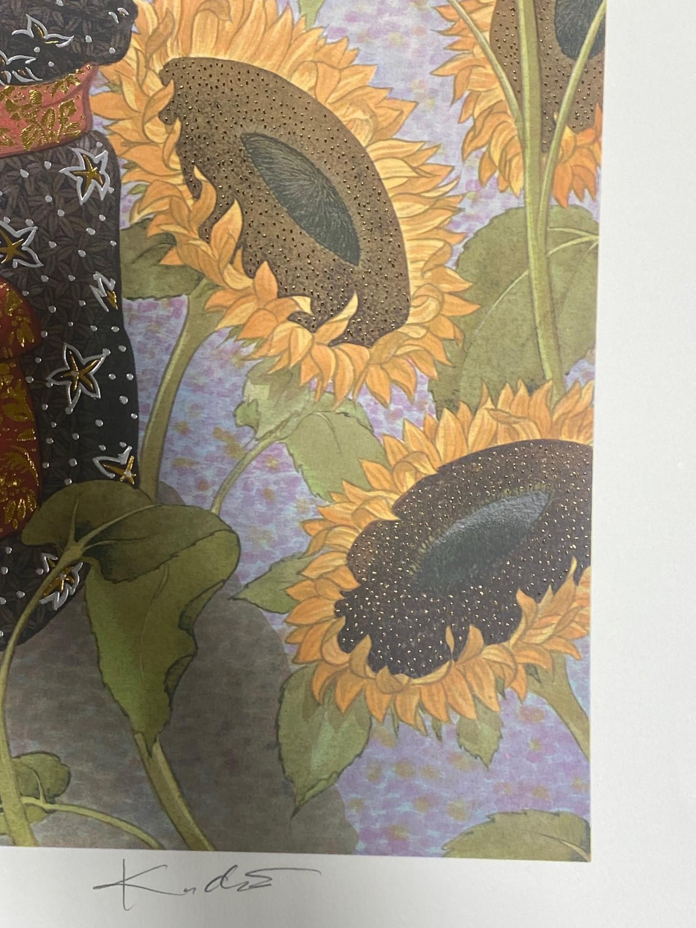 Paper Muramasa Kudo Signed Limited Edition Japanese Serigraph Print Sunflowers For Sale
