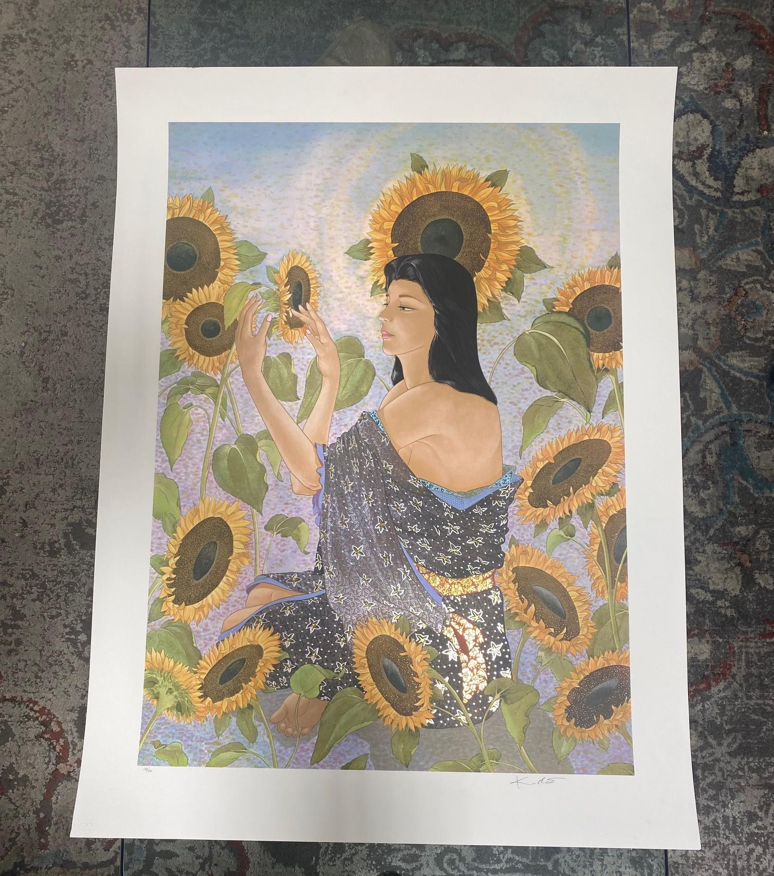 Muramasa Kudo Signed Limited Edition Japanese Serigraph Print Sunflowers For Sale 9