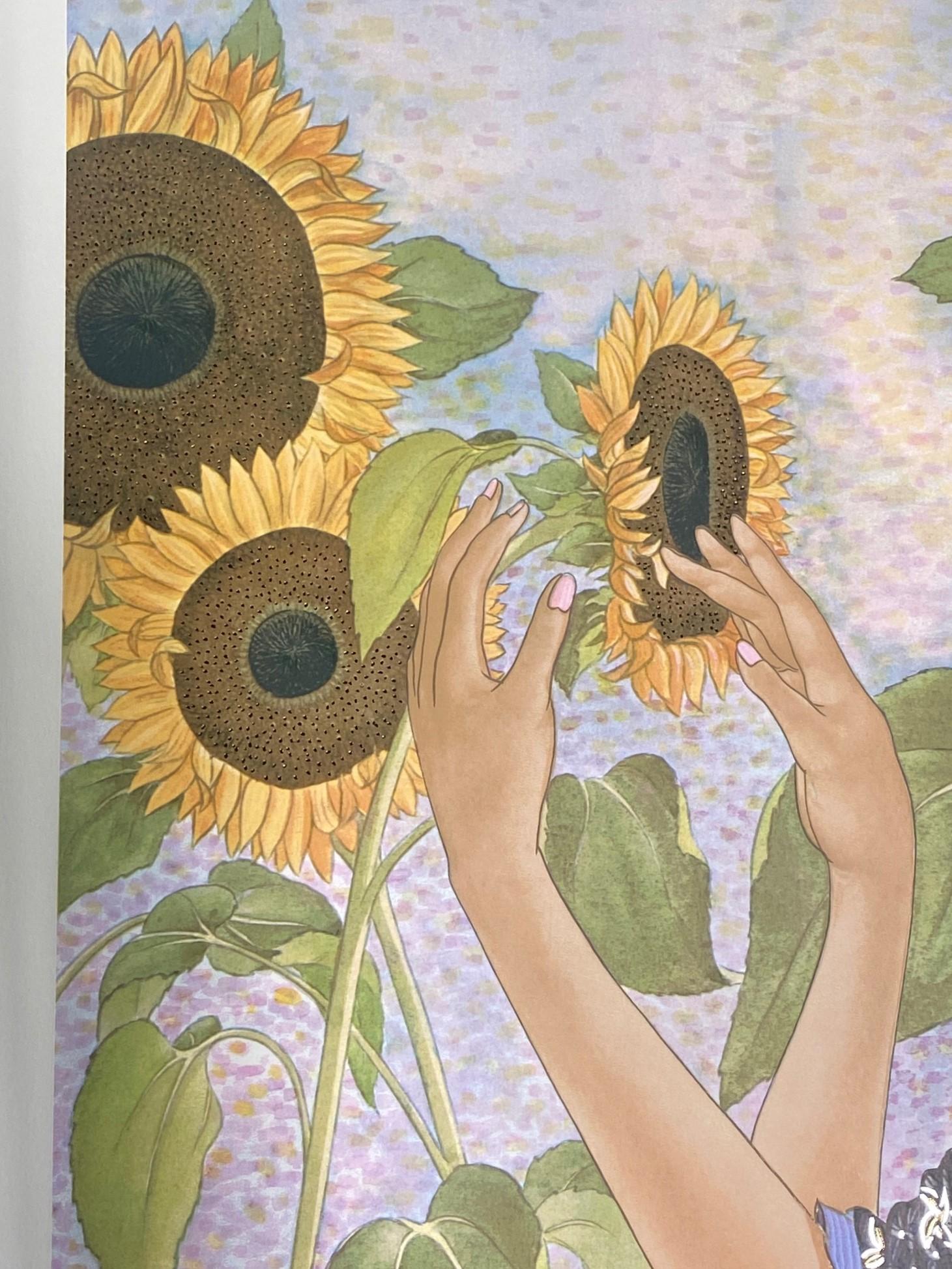 Muramasa Kudo Signed Limited Edition Japanese Serigraph Print Sunflowers In Good Condition For Sale In Studio City, CA