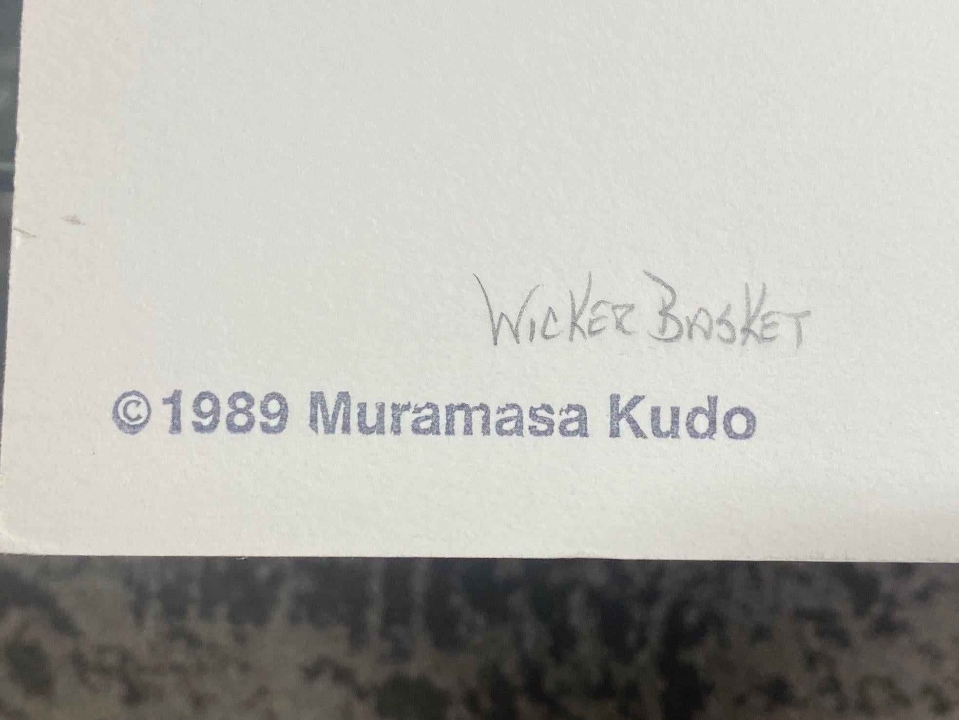 Muramasa Kudo Signed Limited Edition Japanese Serigraph Print Wicker Basket For Sale 9
