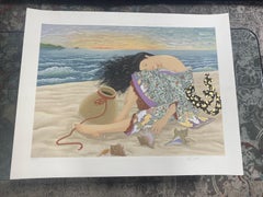 Muramasa Kudo Signed Limited Edition Japanese Serigraph Print Wicker Basket