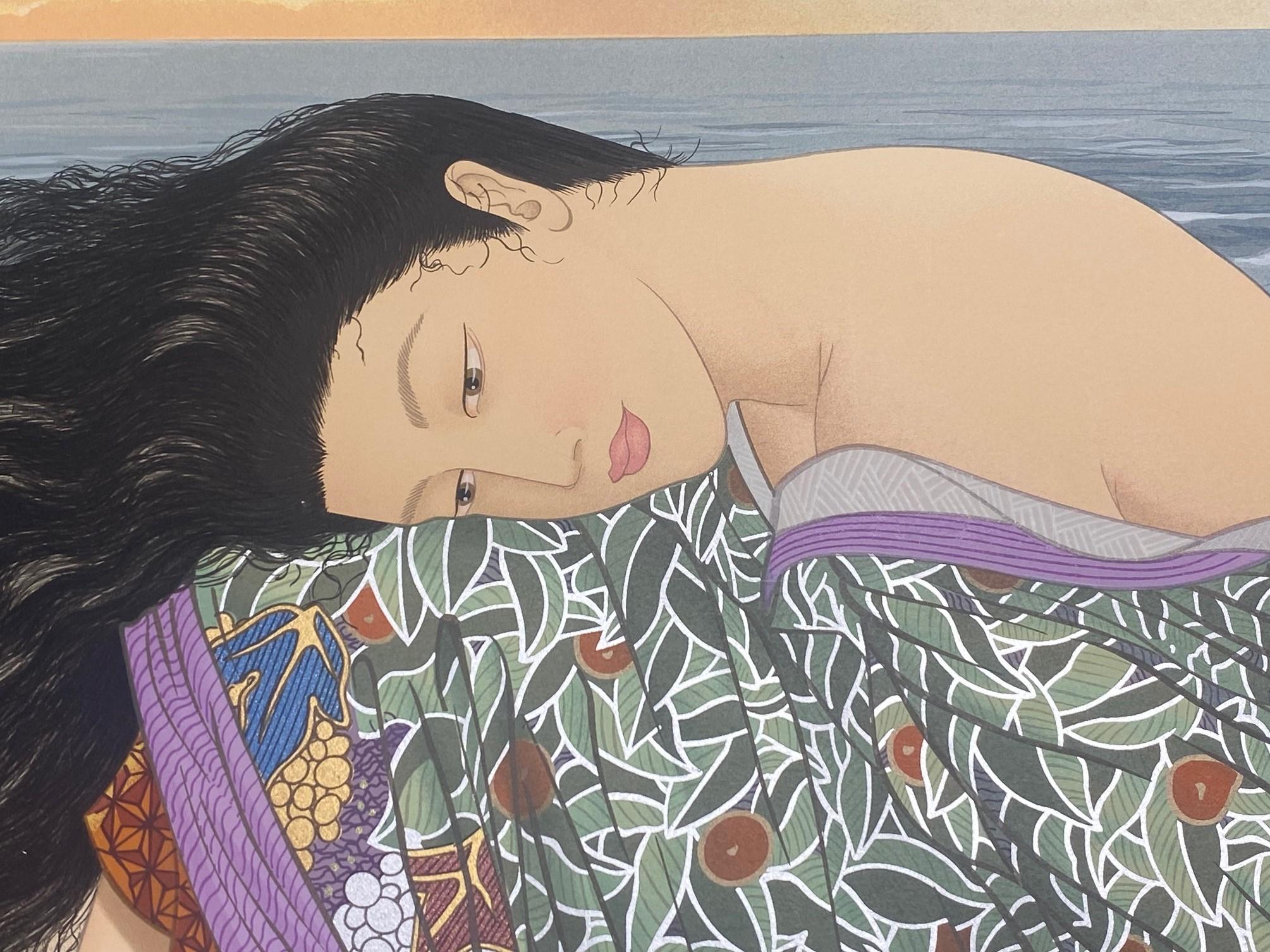 American Muramasa Kudo Signed Limited Edition Japanese Serigraph Print Wicker Basket For Sale