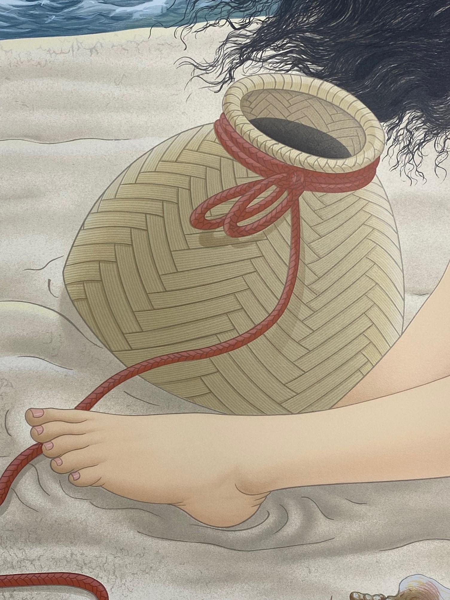 Paper Muramasa Kudo Signed Limited Edition Japanese Serigraph Print Wicker Basket For Sale