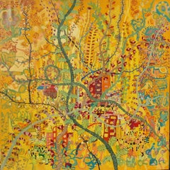 Nachmittagsstunden auf dem Dorfplatz - Gemälde, Acryl auf Leinwand