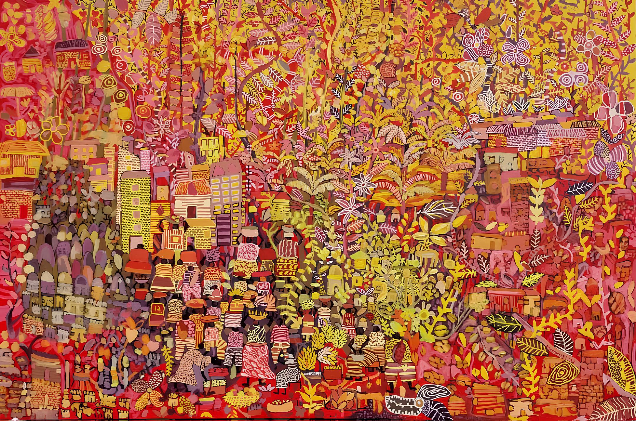 Erntezeit auf dem Dorf - Gemälde, Acryl auf Leinwand