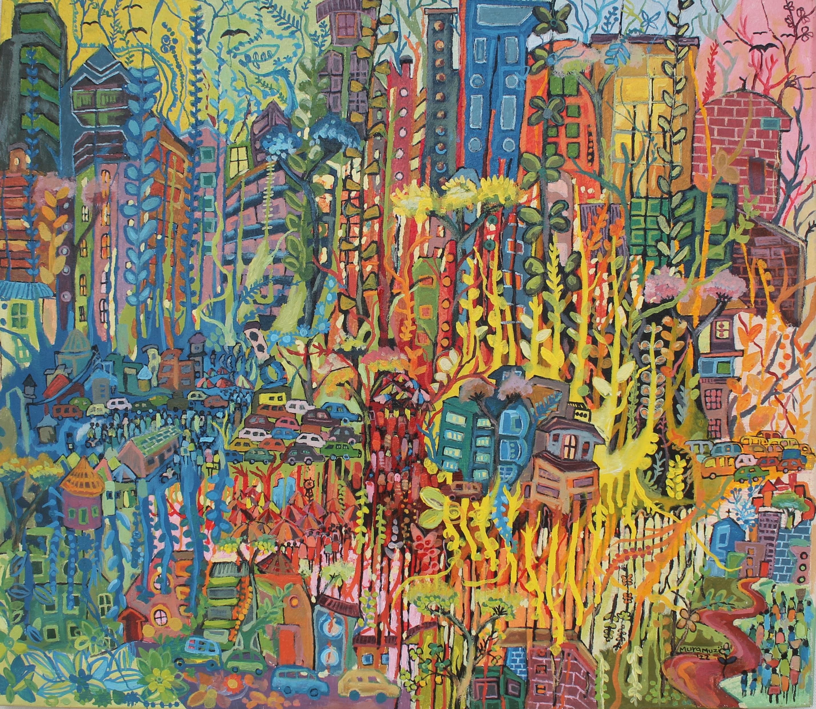 In The City Compound - Gemälde, Acryl auf Leinwand