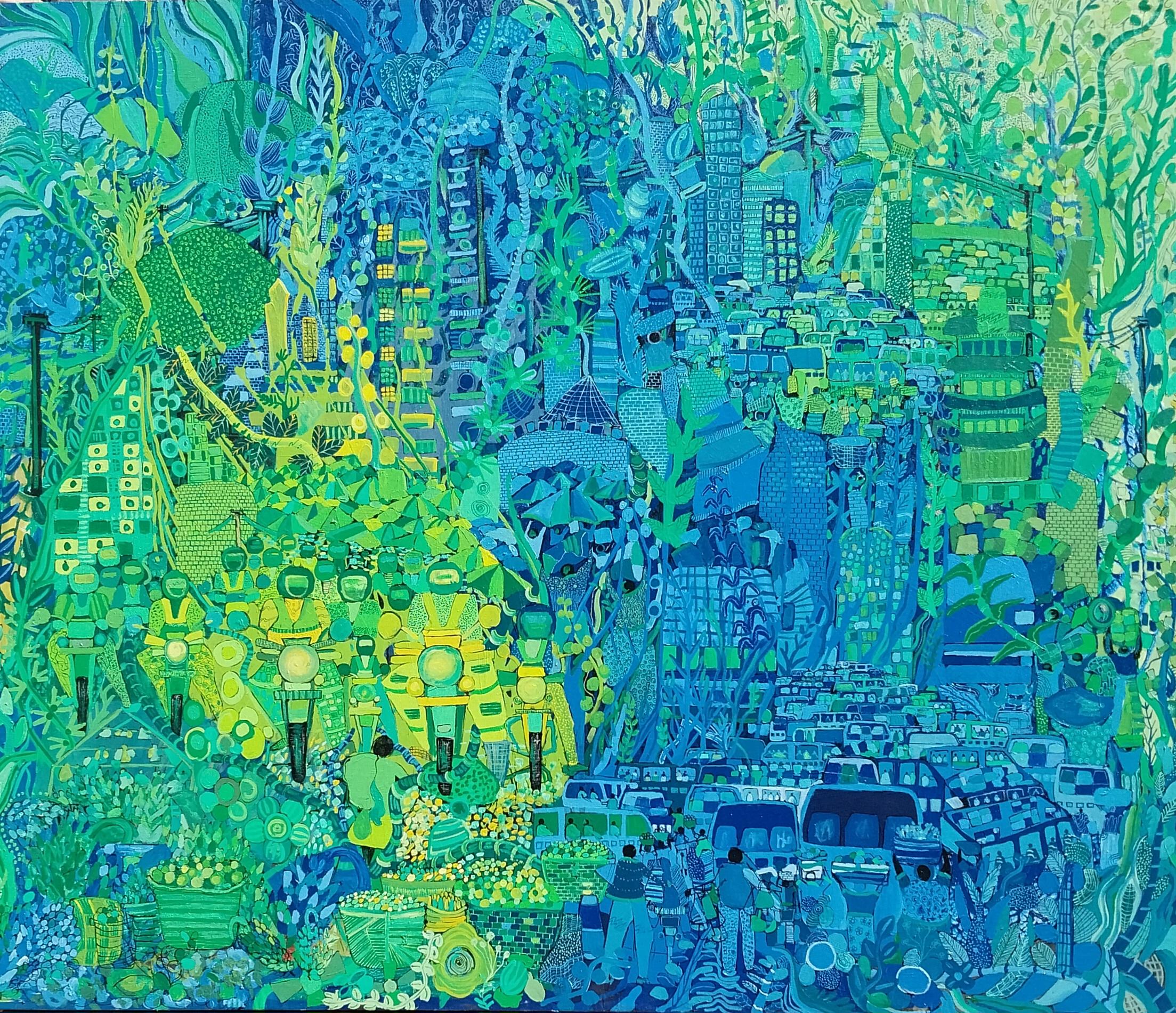 Die Stadtgespräche I - Malerei, Acryl auf Leinwand