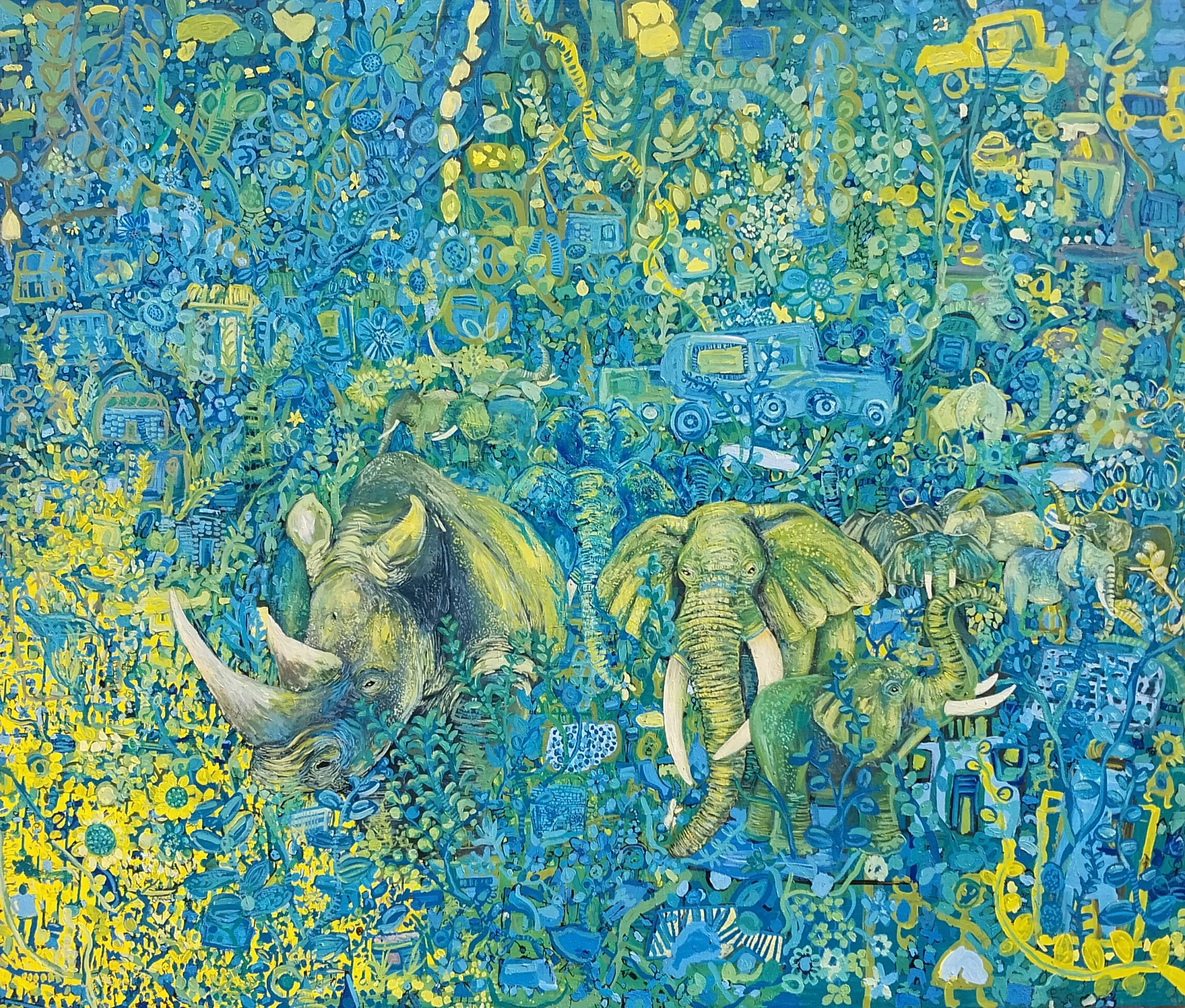 Die Dorfbesucher II - Gemälde, Acryl auf Leinwand