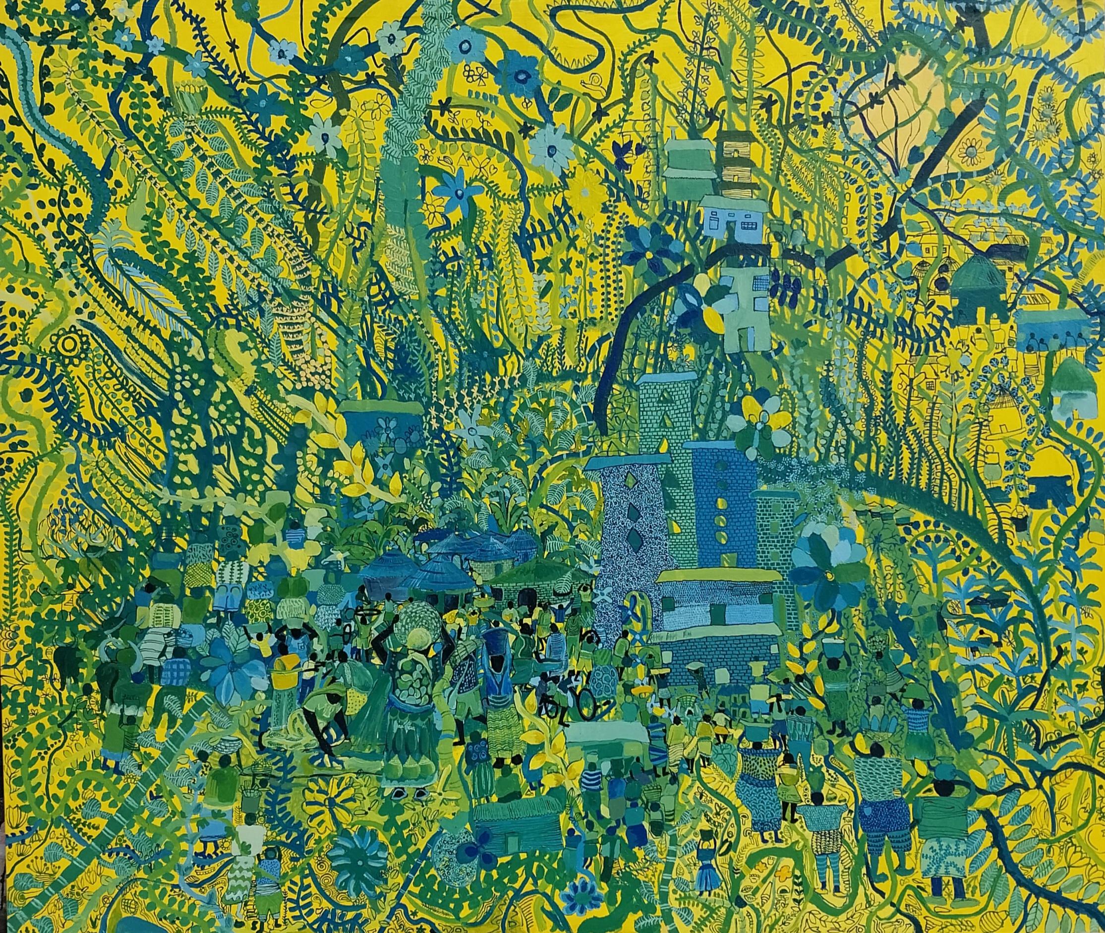 Wassersammlung im Dorf der Minister - Gemälde, Acryl auf Leinwand