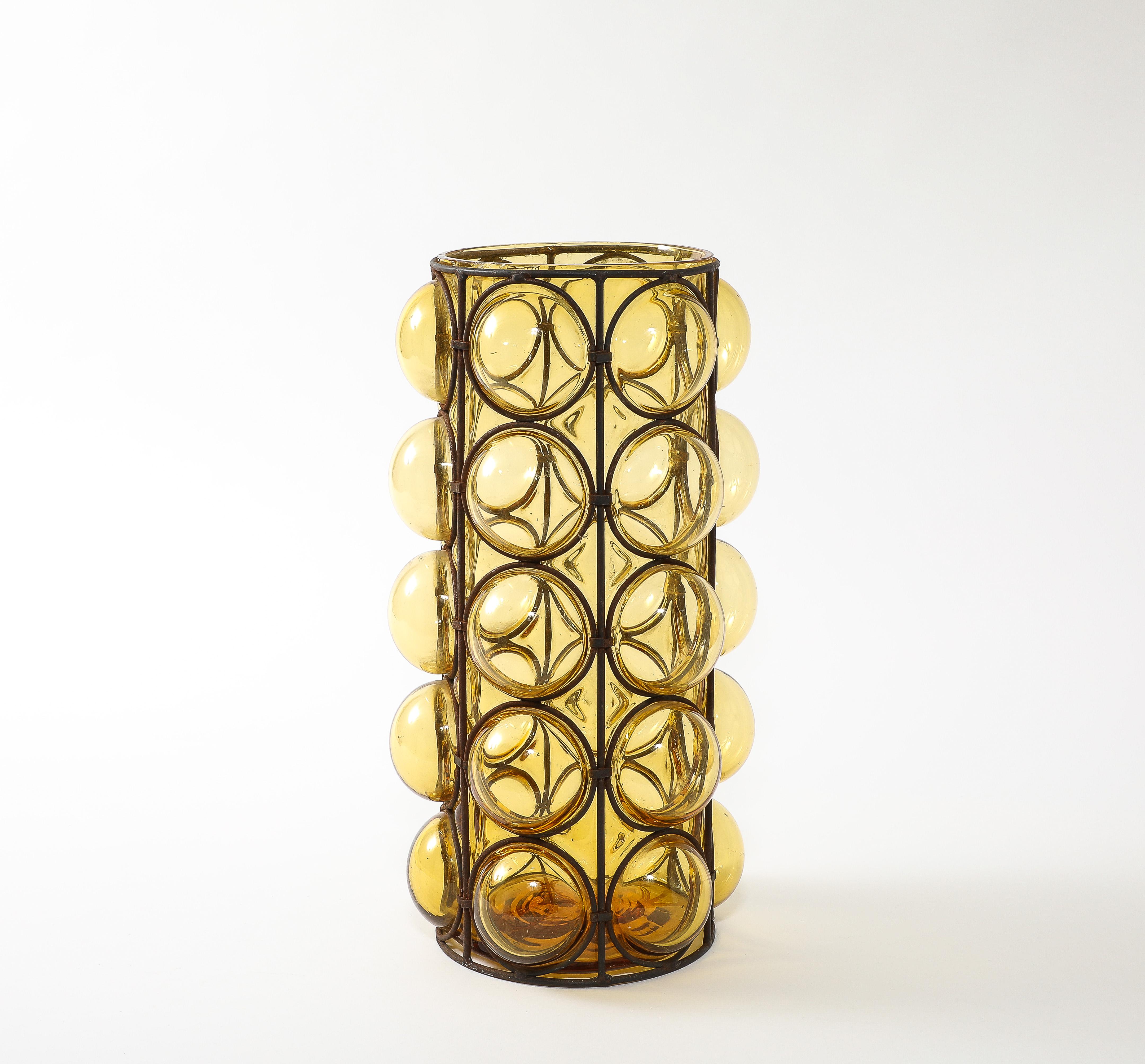 Blown Glass Muranese Yellow Gold Glass Umbrella Stand, Italy 1960’s For Sale
