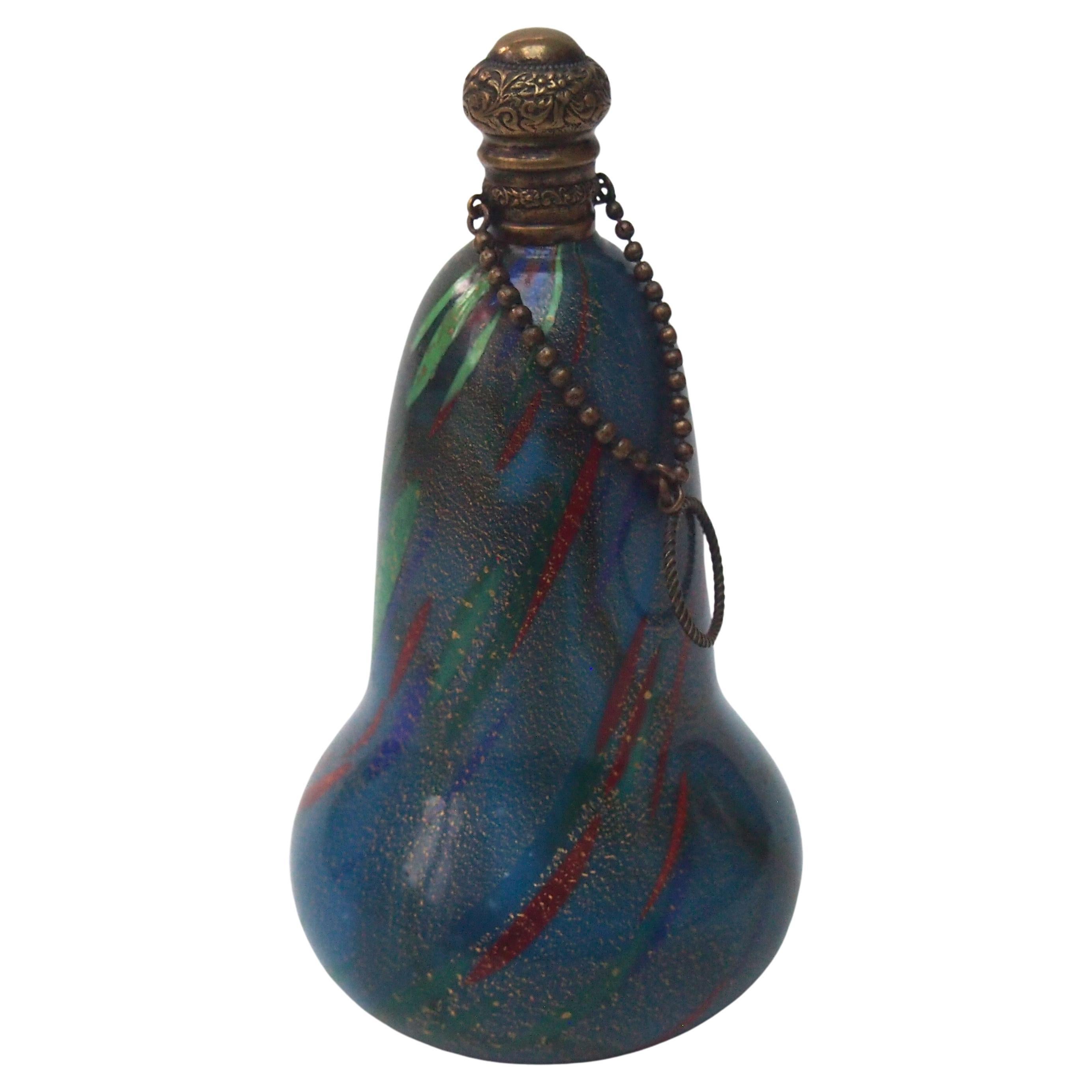 Murano 1890s Chatelaine Scent Bottle w/original Metal Cap & Inner Glass Stopper For Sale