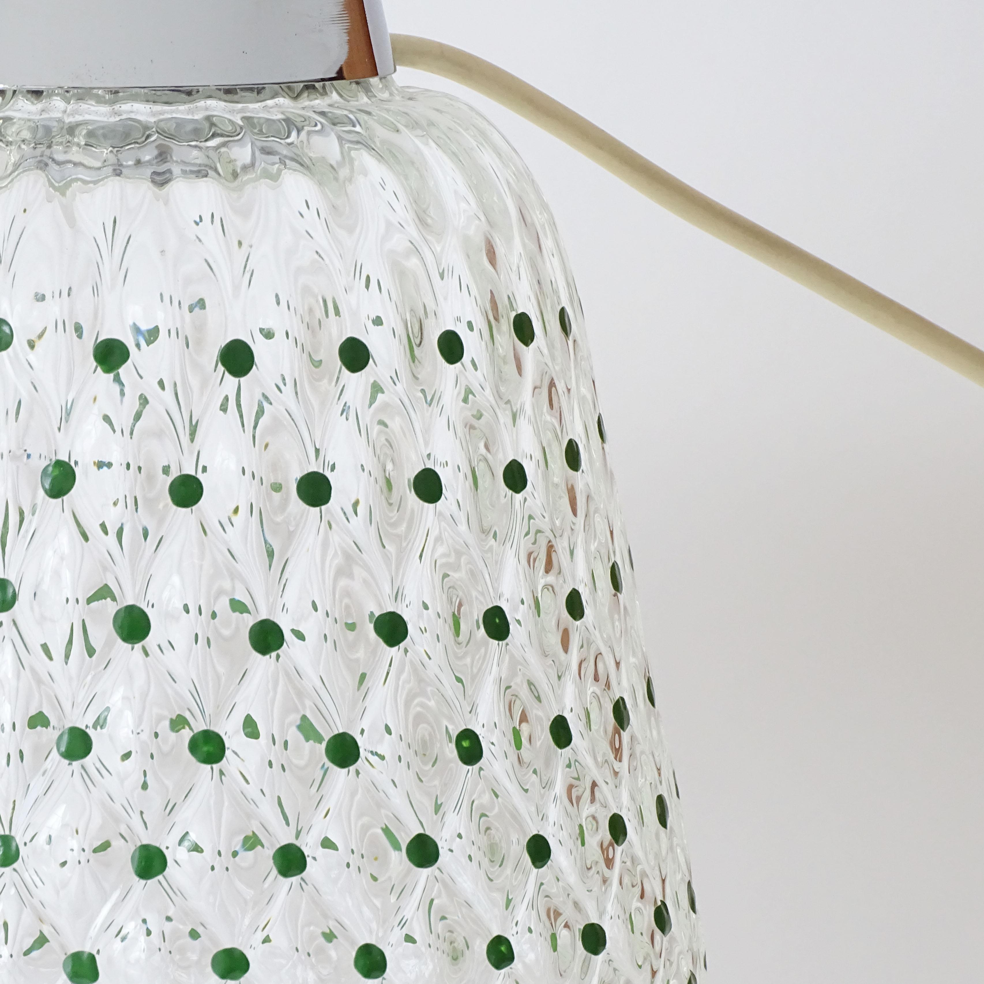 Mid-Century Modern Murano 1960s Blown Glass Table Lamp with Green Enamel Dots. For Sale